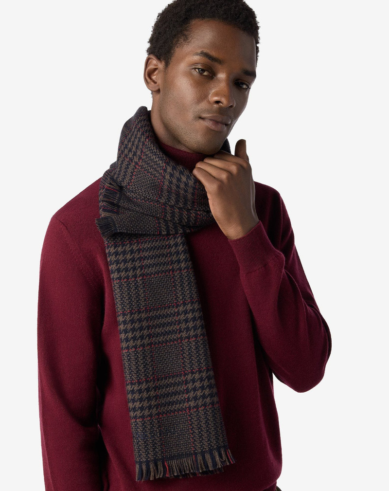 CORNELIANI Blue and brown pure wool tartan scarf outlook