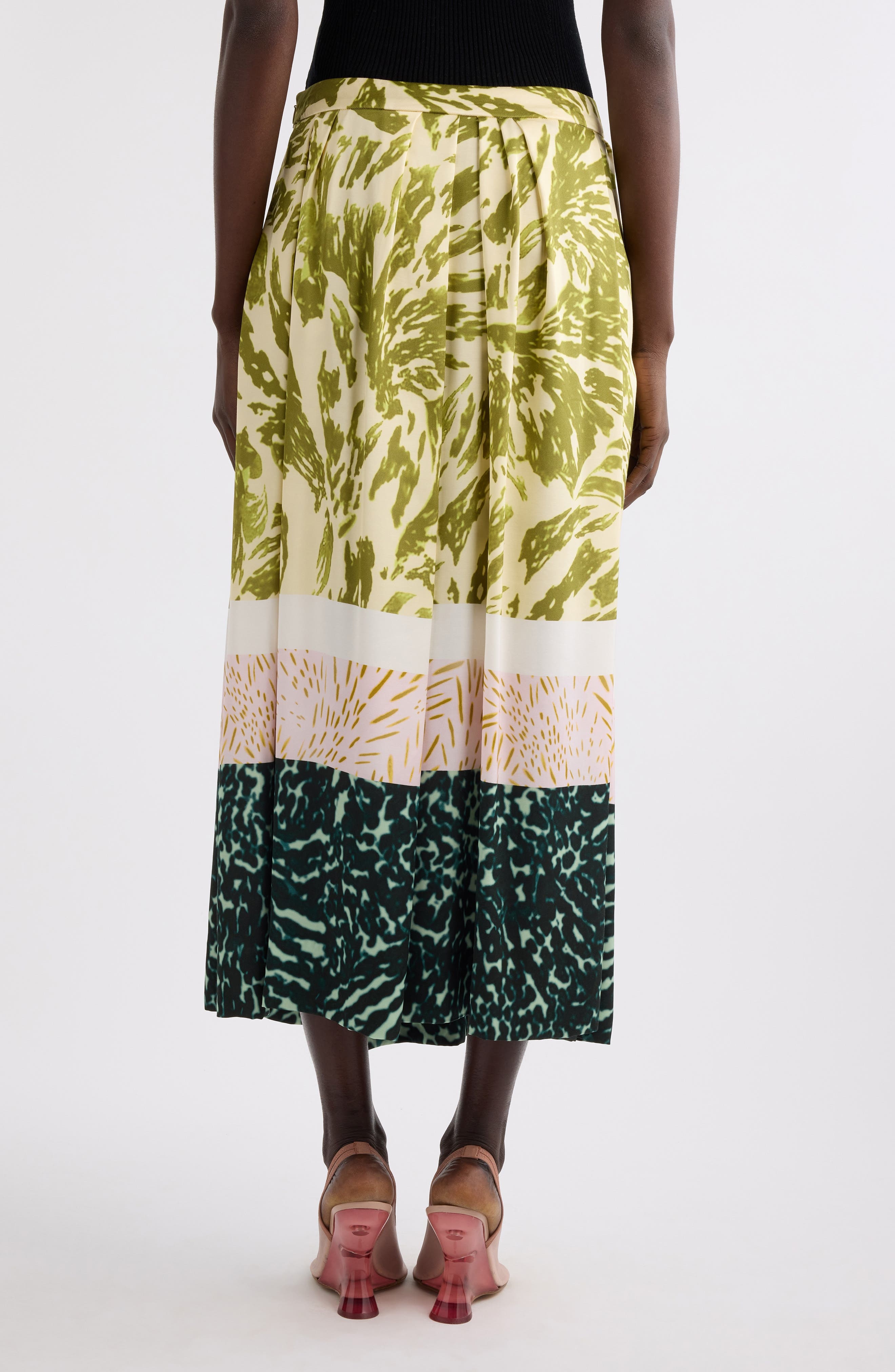 Dries Van Noten Mixed Print A-Line Midi Skirt in Khaki at Nordstrom - 3