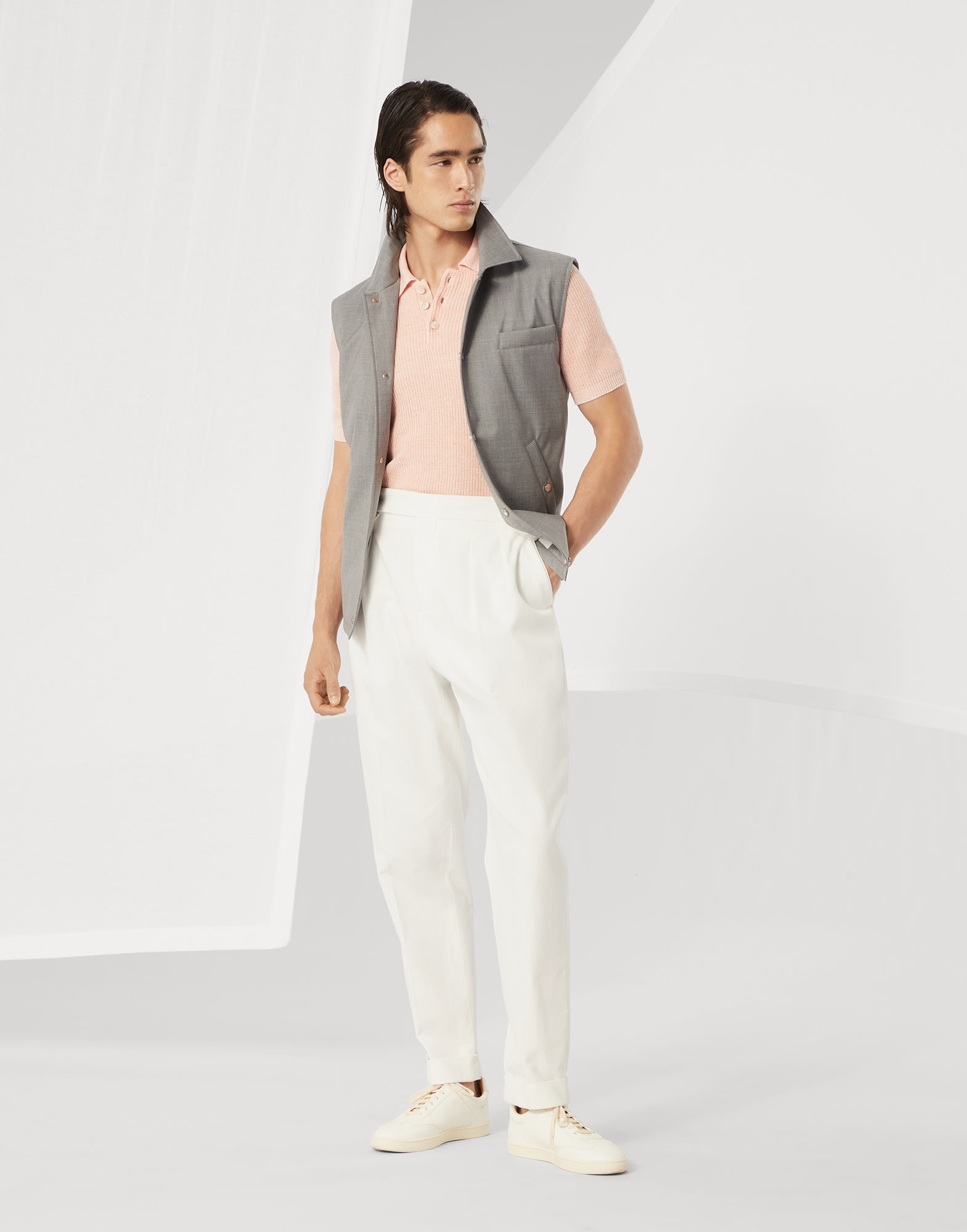 Bonded virgin wool fresco vest with Thermore® padding and shirt-style collar - 5
