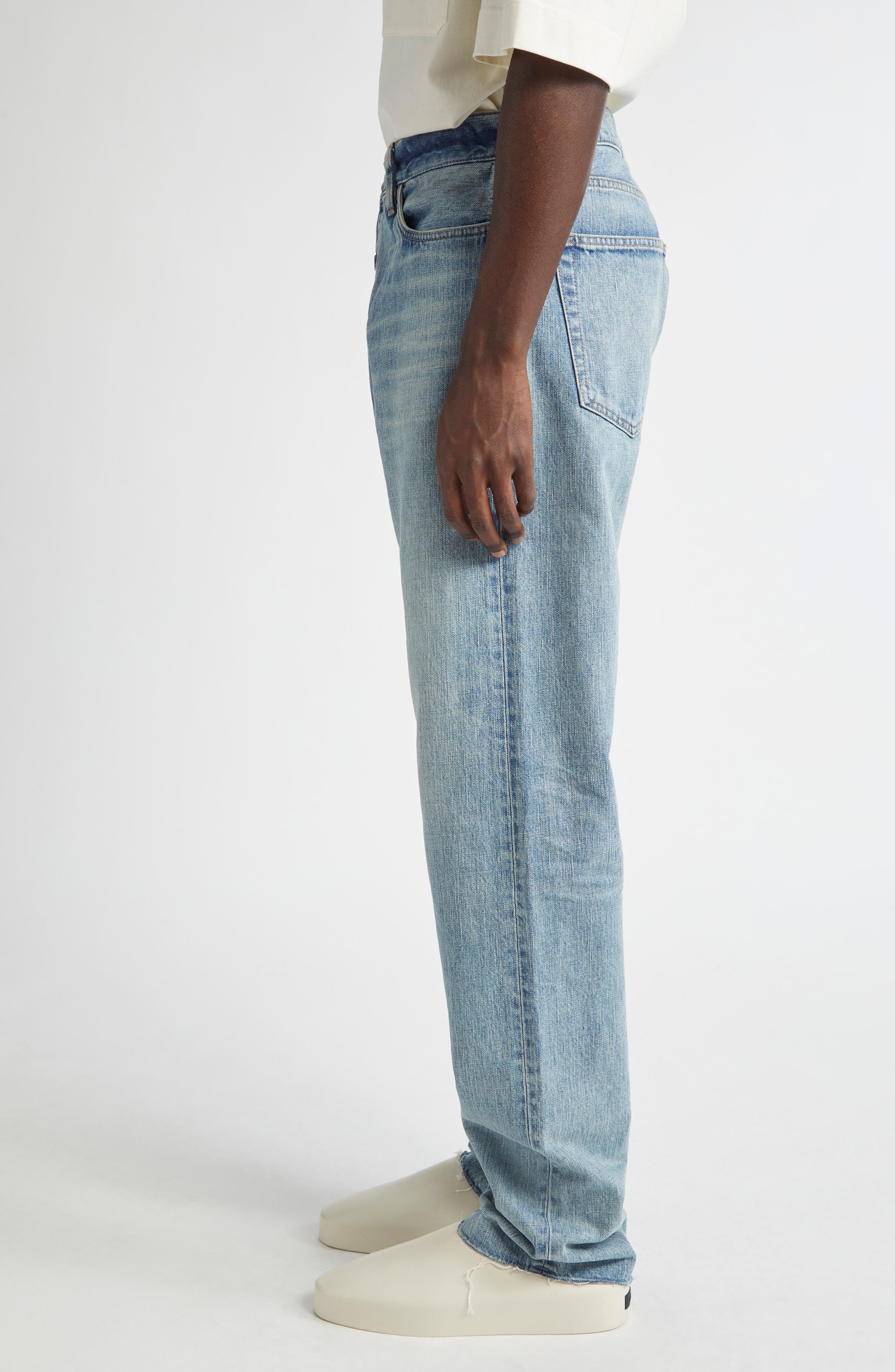 Fear of God Five-Pocket Raw Hem Straight Leg Jeans in Indigo 2 at Nordstrom - 4