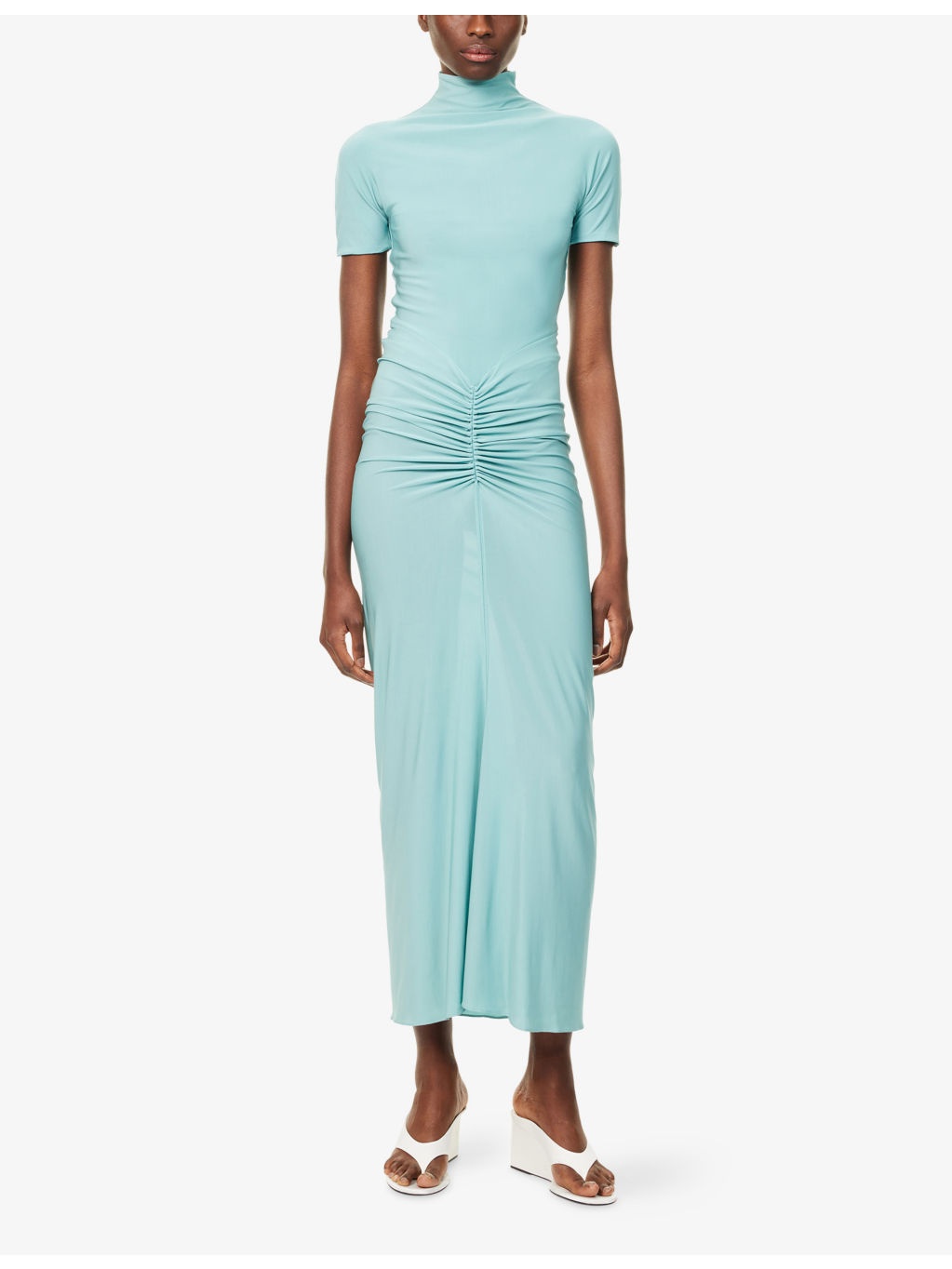 Draped High-Neck Stretch-Woven Maxi Dress - 3