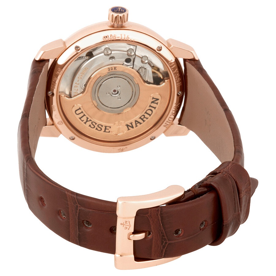 Ulysse Nardin Classico Eggshell White Diamond Dial 18kt Rose Gold Brown Leather Ladies Watch 8106-11 - 3