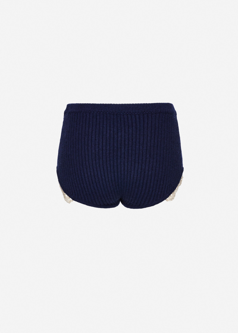 Cashmere crochet-trim shorts in navy 2