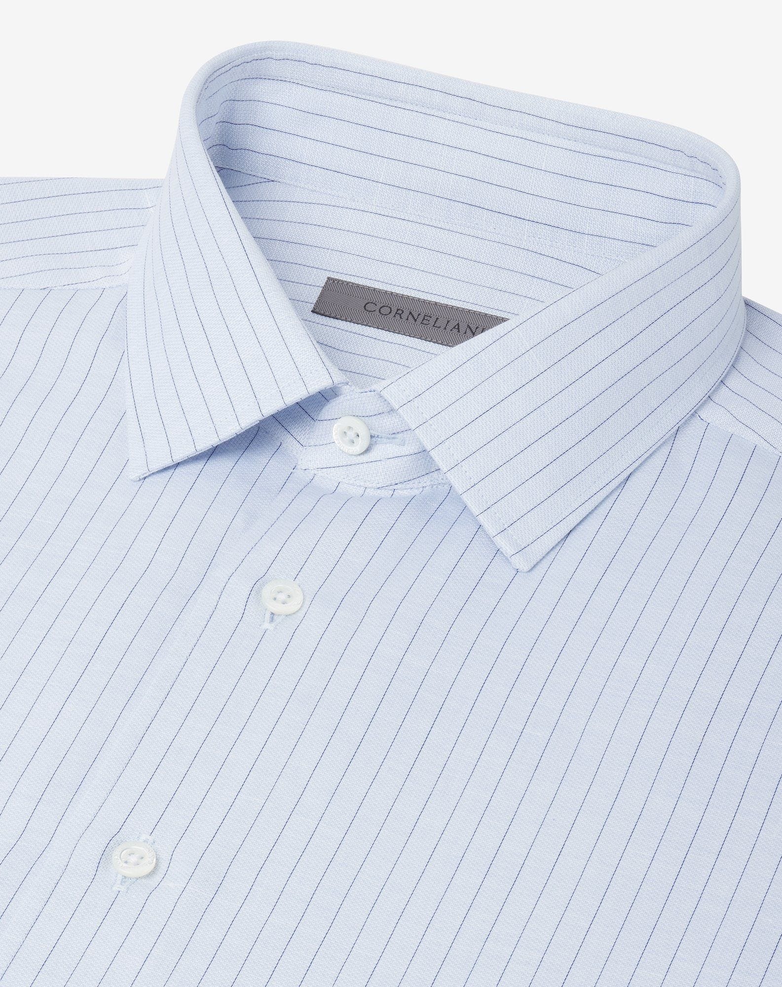 Light blue cotton and linen shirt with blue stripes - 4