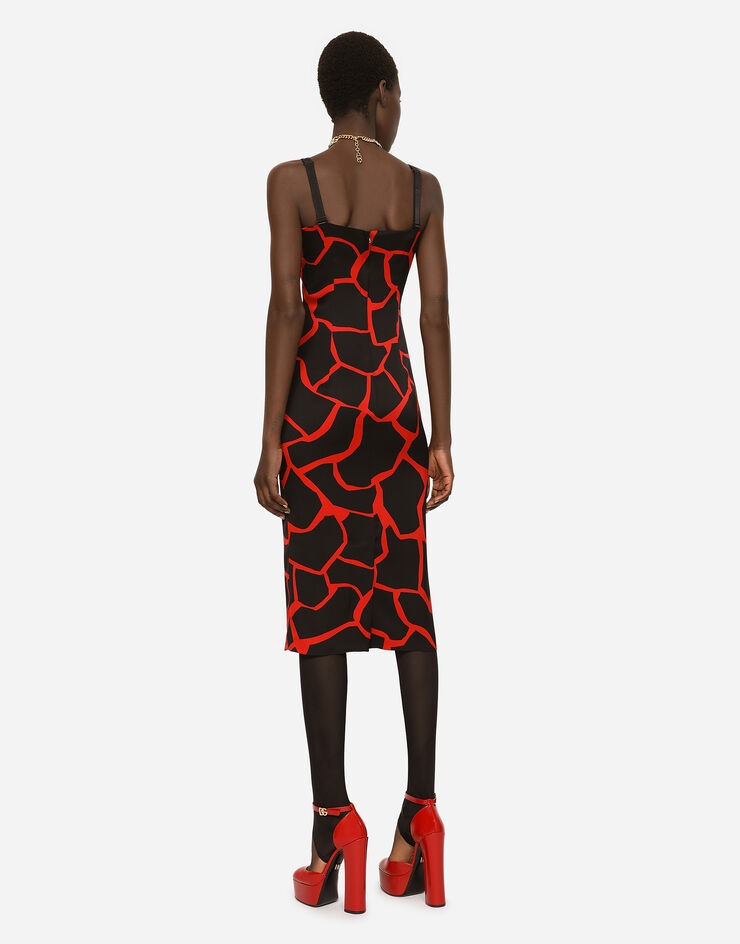 Giraffe-print charmeuse calf-length dress - 2