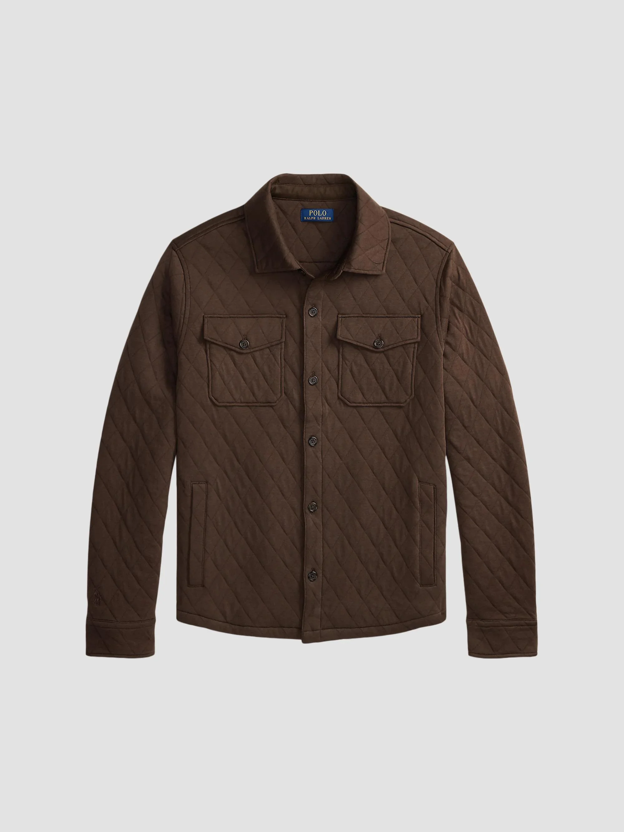 Men's Cotton-Blend Jersey Quilted Shirt Jacket - Nutmeg Brown - 1