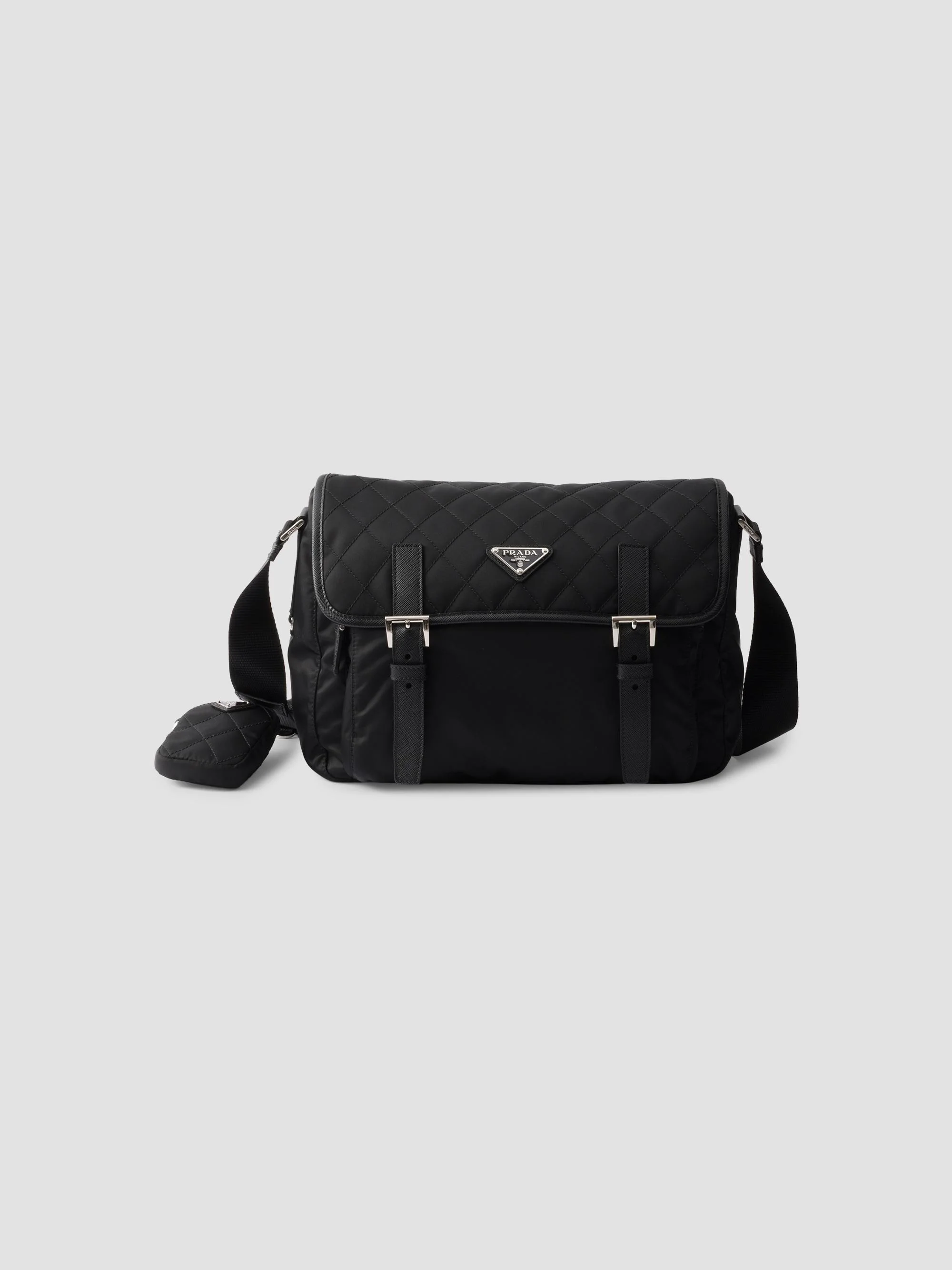 Women's Large Quilted Nylon Shoulder Bag - Black - 1