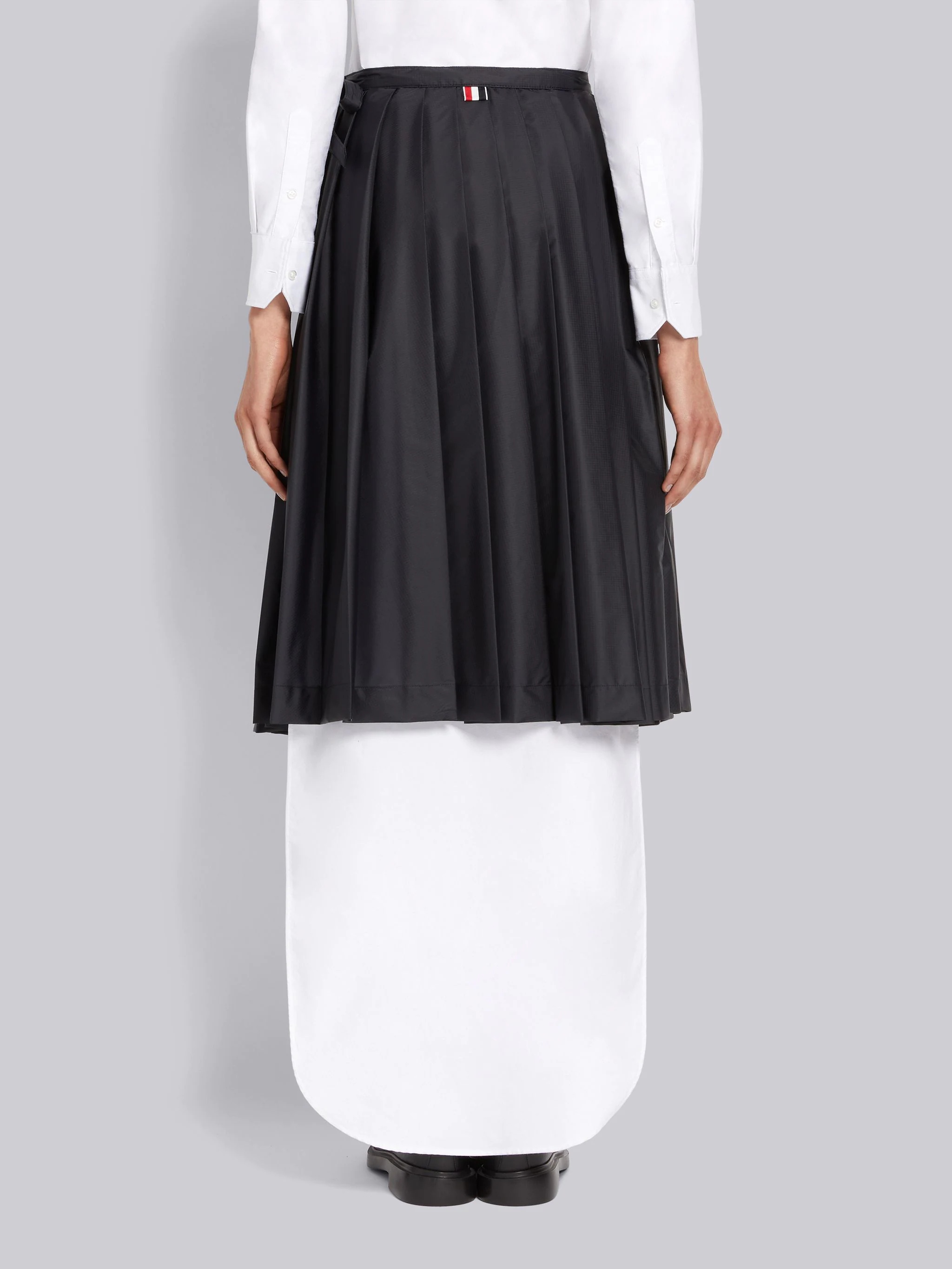 Navy Sheer Nylon Ripstop Below The Knee Pleated Wrap Skirt - 3