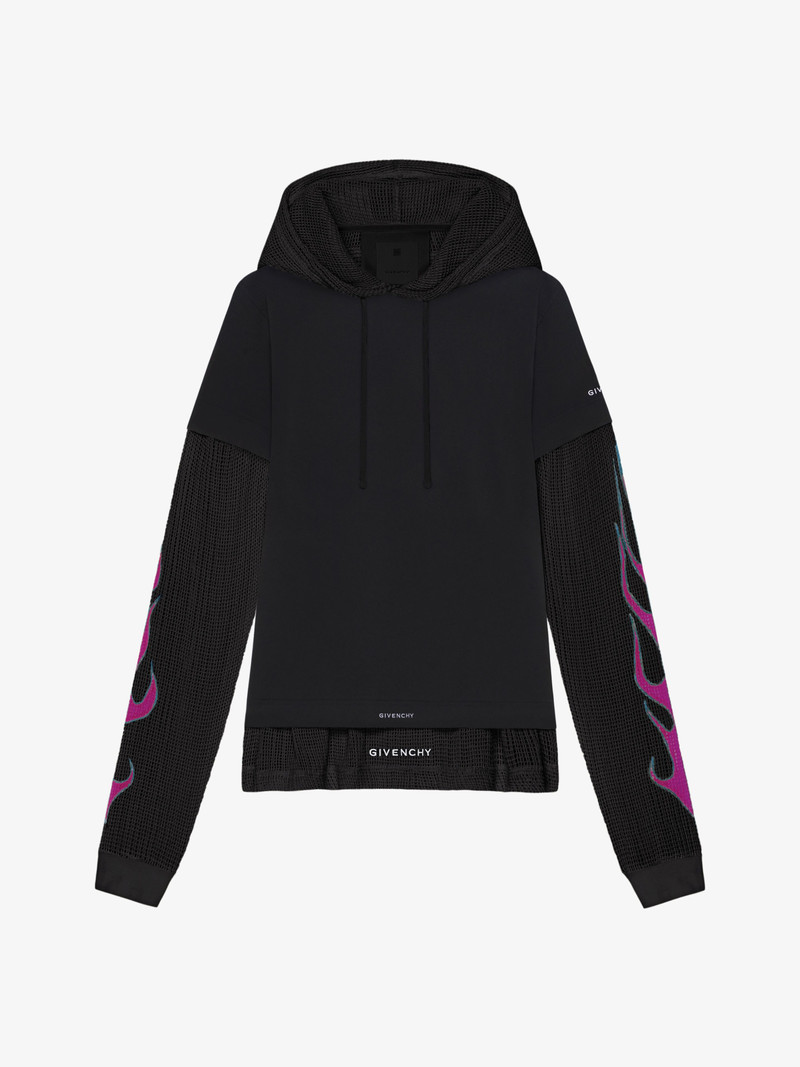 OVERLAPPED HOODED T-SHIRT IN COTTON AND MESH 1