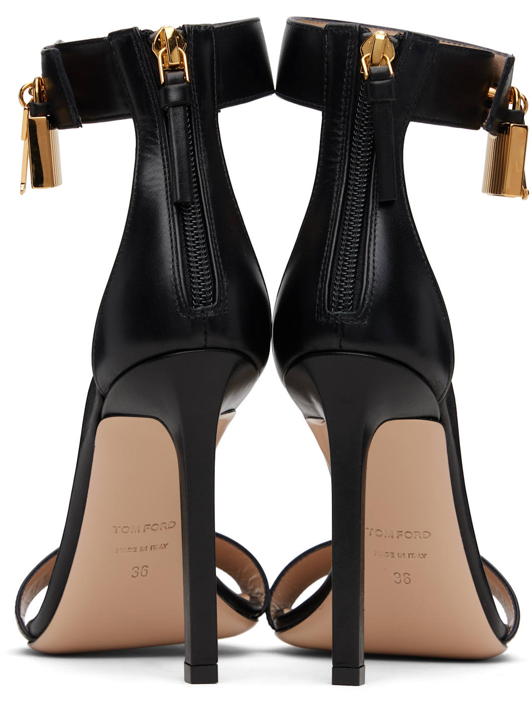 Black Leather Padlock Heeled Sandals - 2