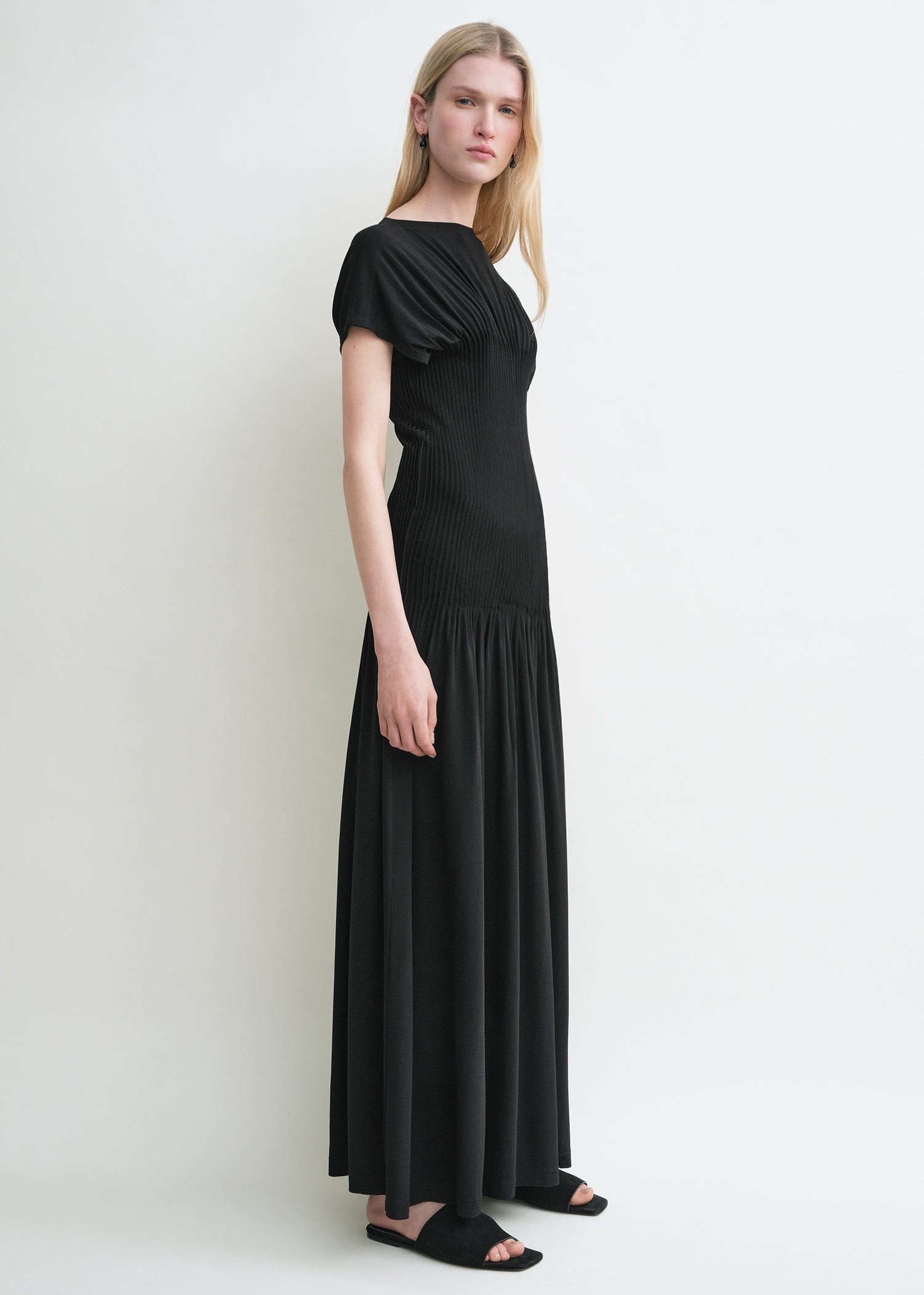 Knife-pleated jersey dress black - 3