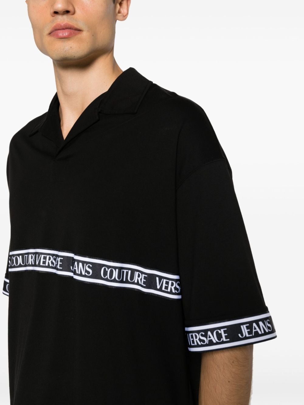 logo-tape cotton polo shirt - 5
