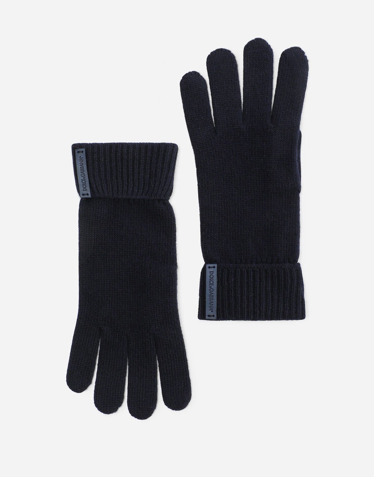 Knit wool gloves with leather logo - 1