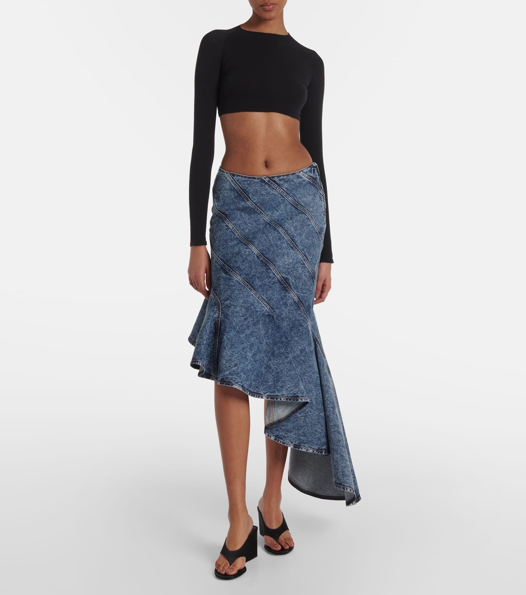 Spiral asymmetric denim midi skirt - 2
