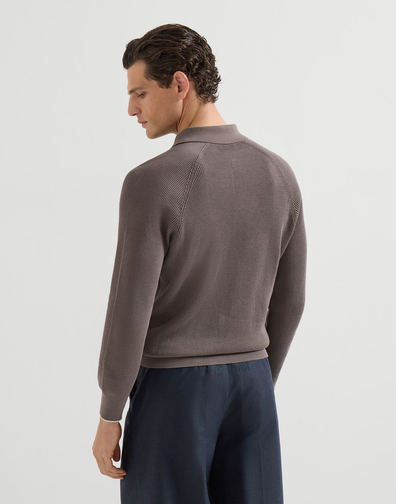 Cotton English rib knit polo with long raglan sleeves 3