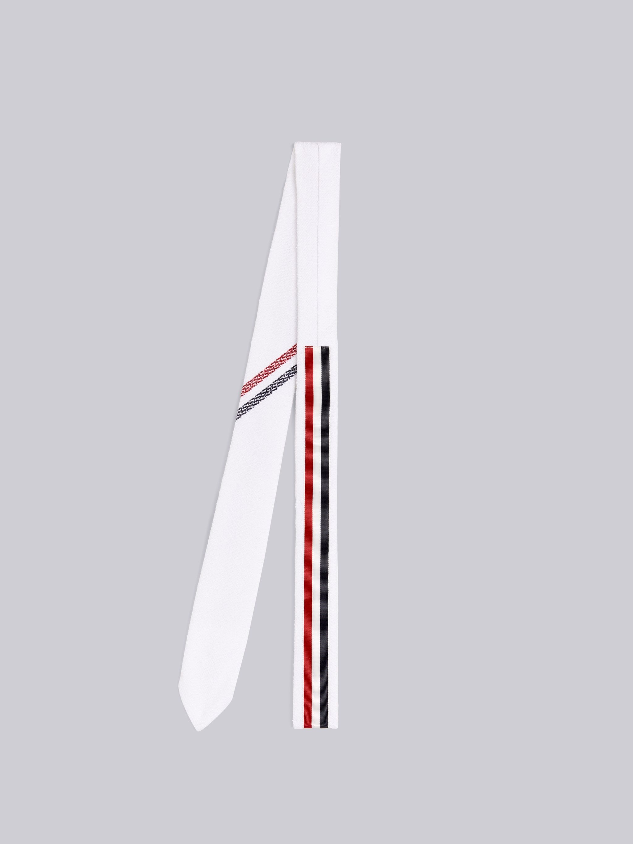 White Cotton Pique Diagonal Stripe Classic Tie - 3
