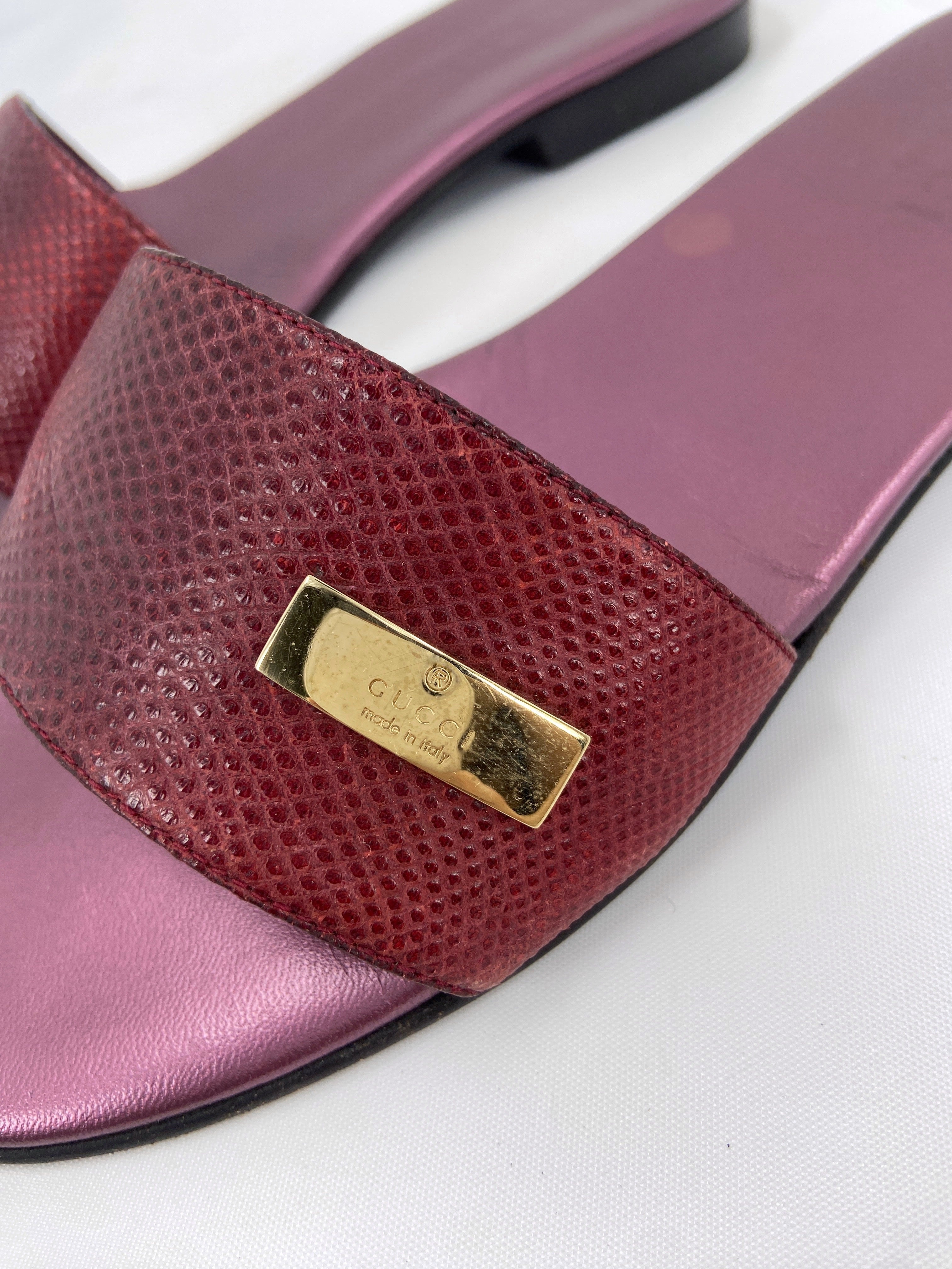 Gucci 90s Tom Ford Cherry Elephant Trunk Snake Leather Sandals 37 - 3