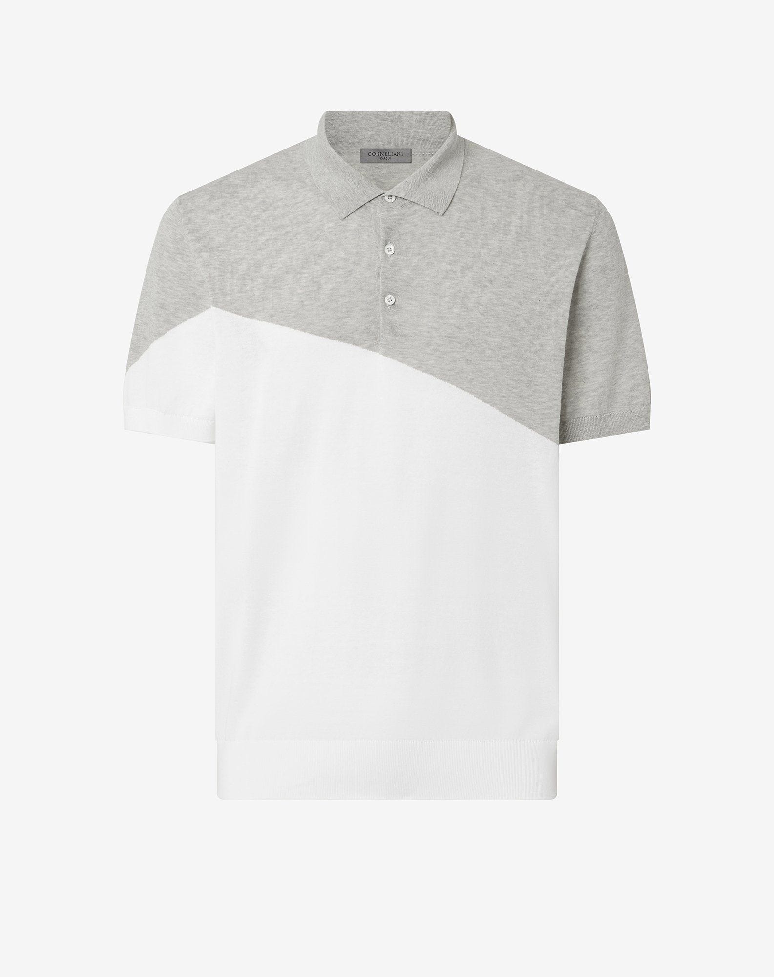 Pearl grey/white button-up Ice cotton polo shirt - 1