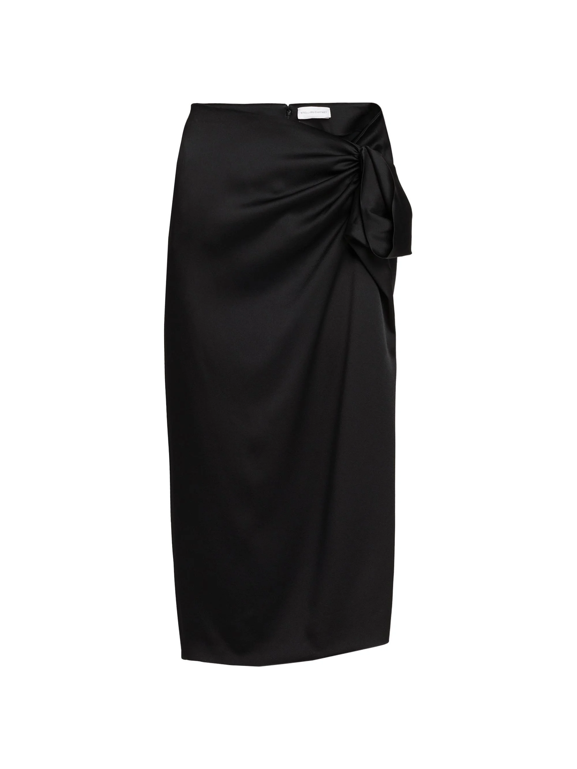 Women's Gathered Satin Midi-Skirt - Black - 1