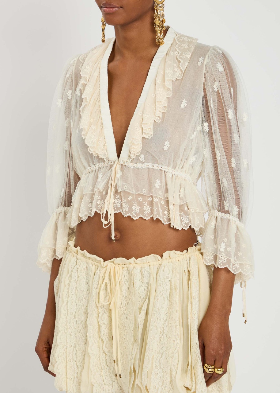 Chloe Ruffled Tulle Cropped Blouse - 2