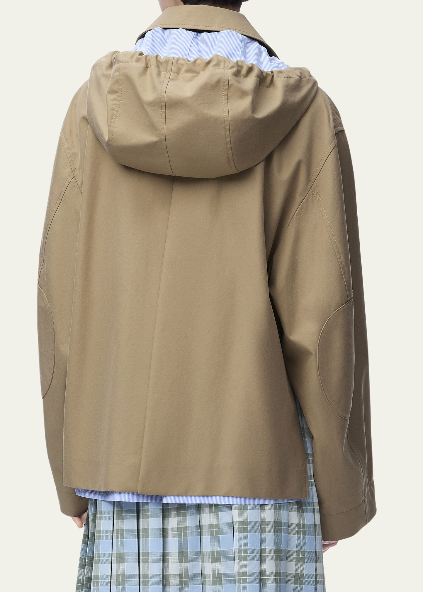 Striped Lining Slit-Back Hooded Jacket - 3