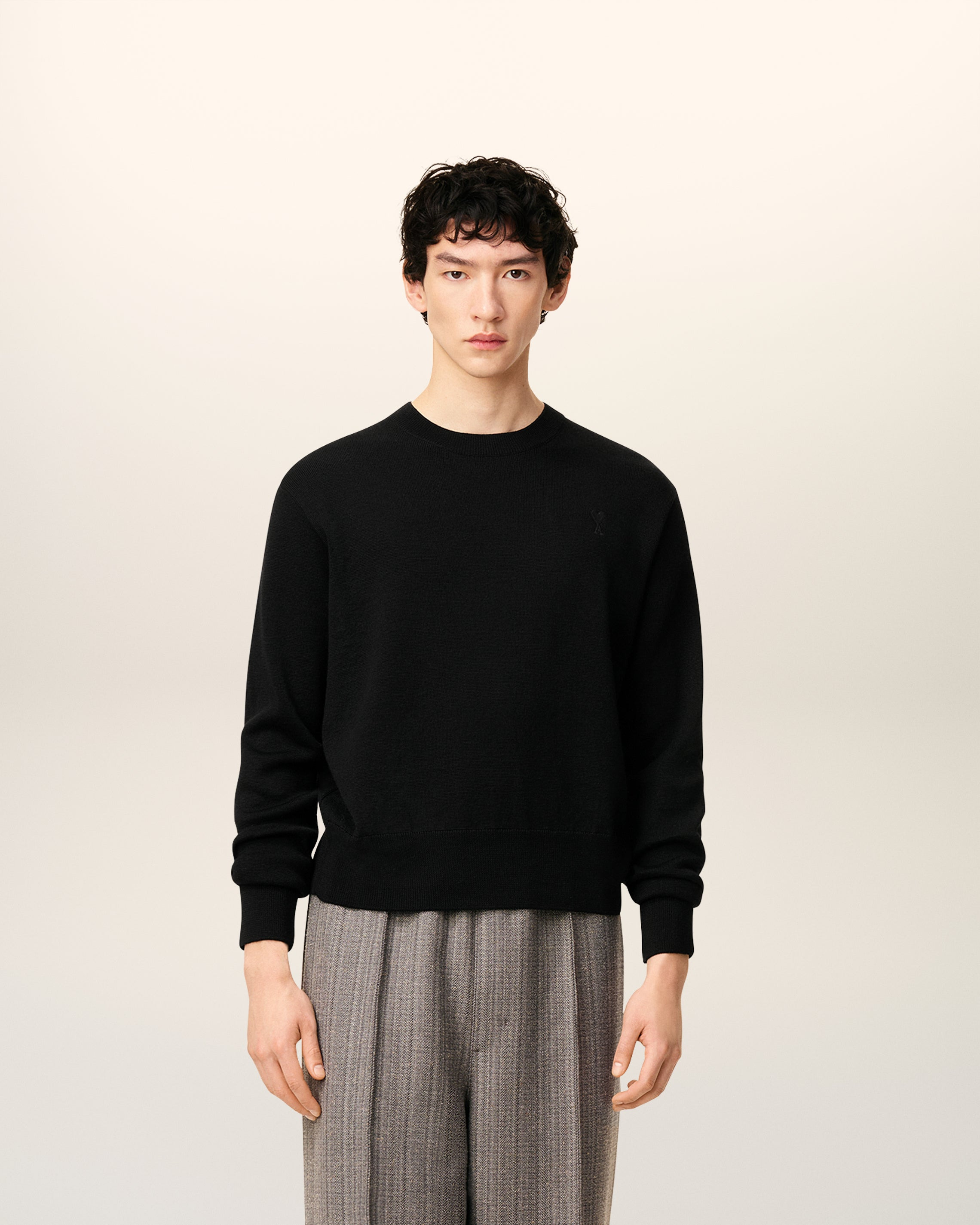 BLACK WOOL AMI DE COEUR CREWNECK SWEATER - 2