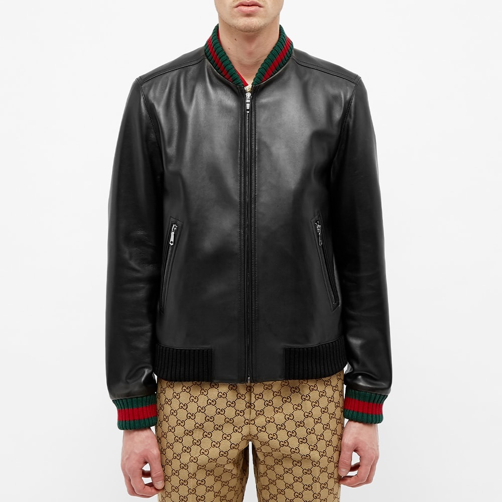 Gucci GRG Taped Leather Bomber Jacket - 5