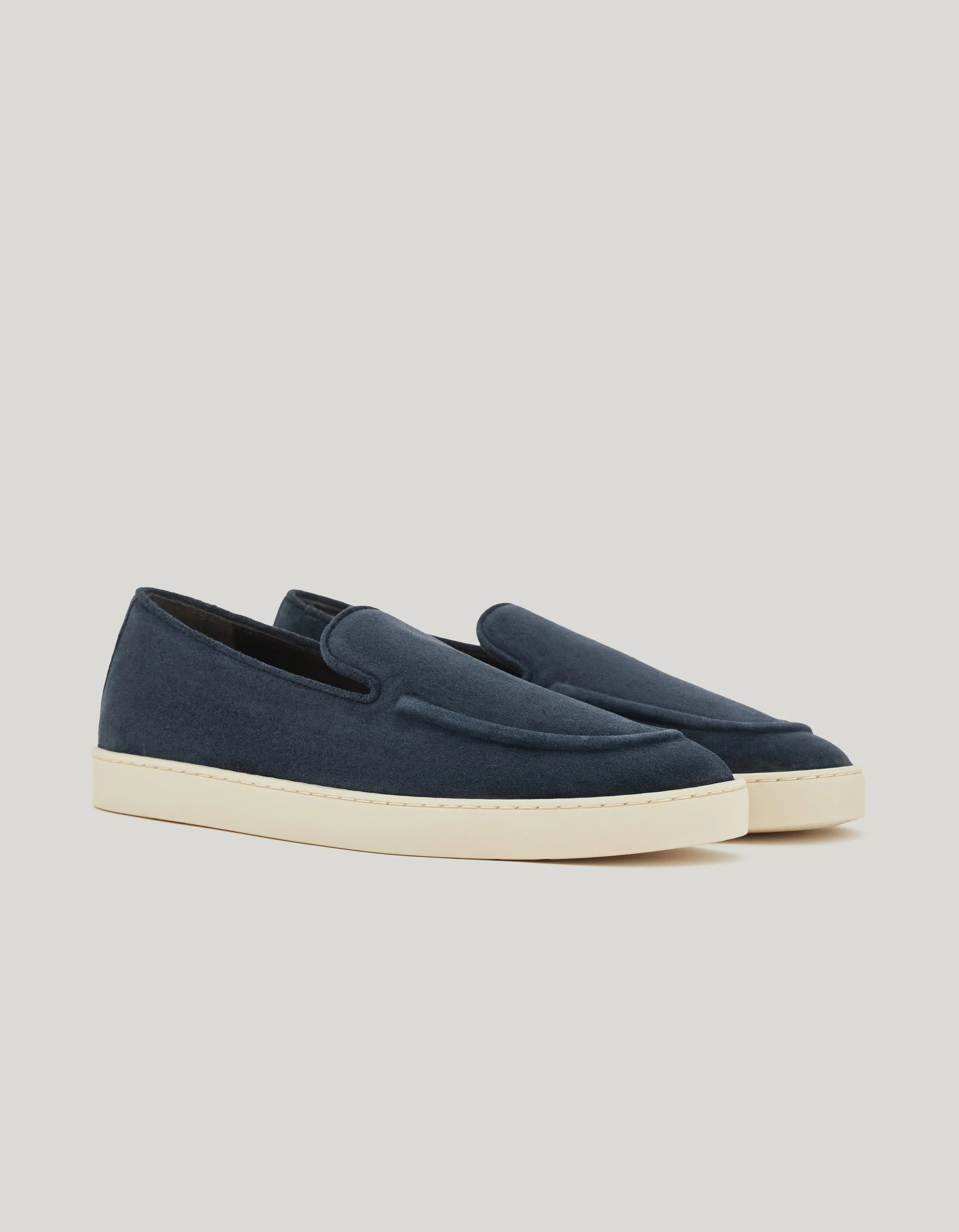 NAVY BLUE SUEDE LOAFERS WITH RUBBER SOLE - 1
