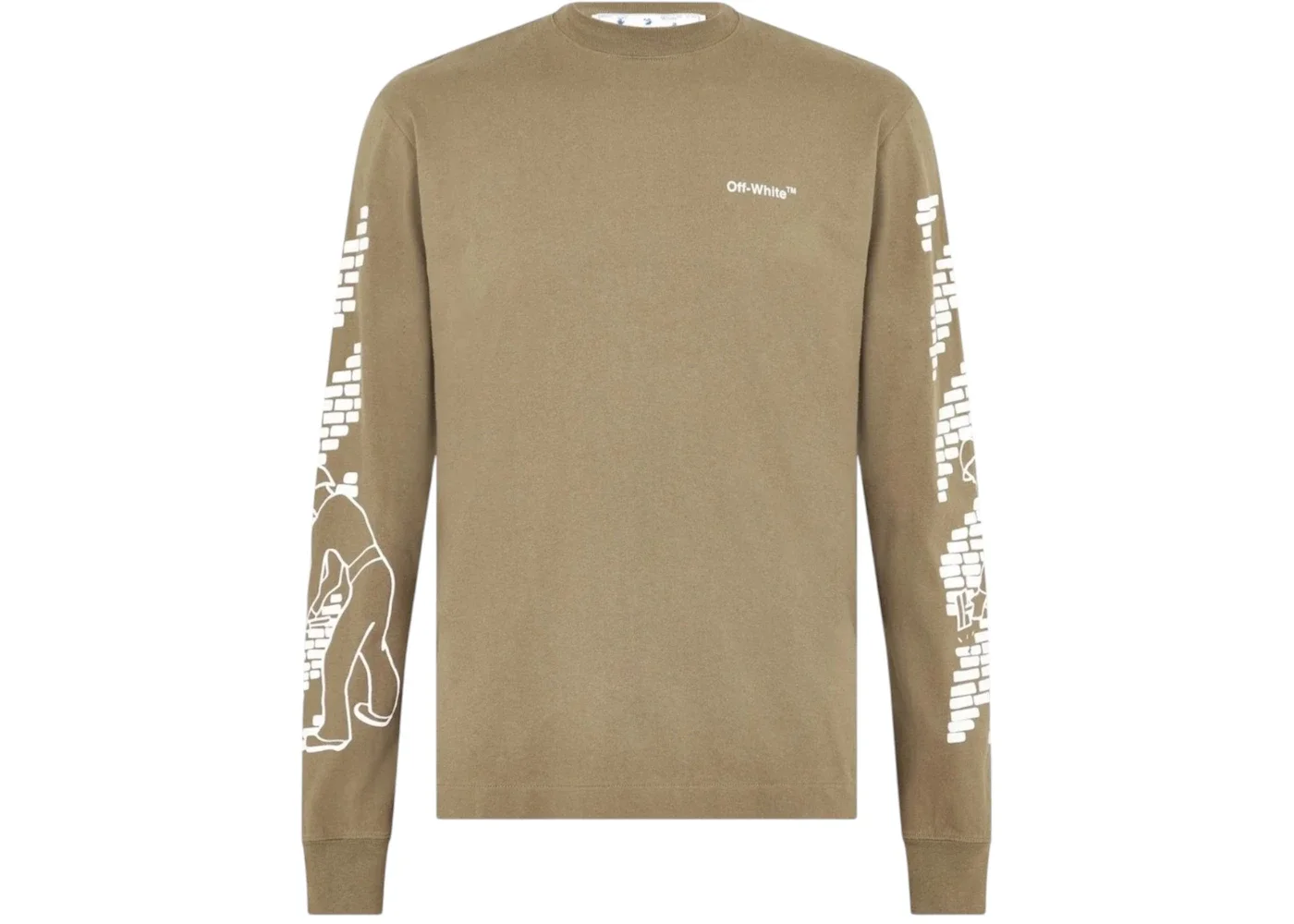 OFF-WHITE Bricks Logo Long Sleeve Skate Fit Army T-Shirt Green - 1