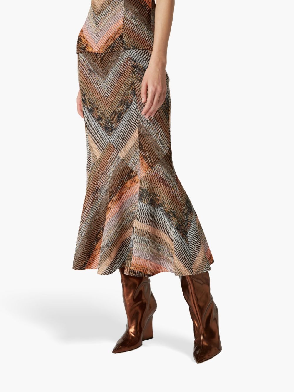 patchwork-effect lamÃ© flared midi skirt - 4