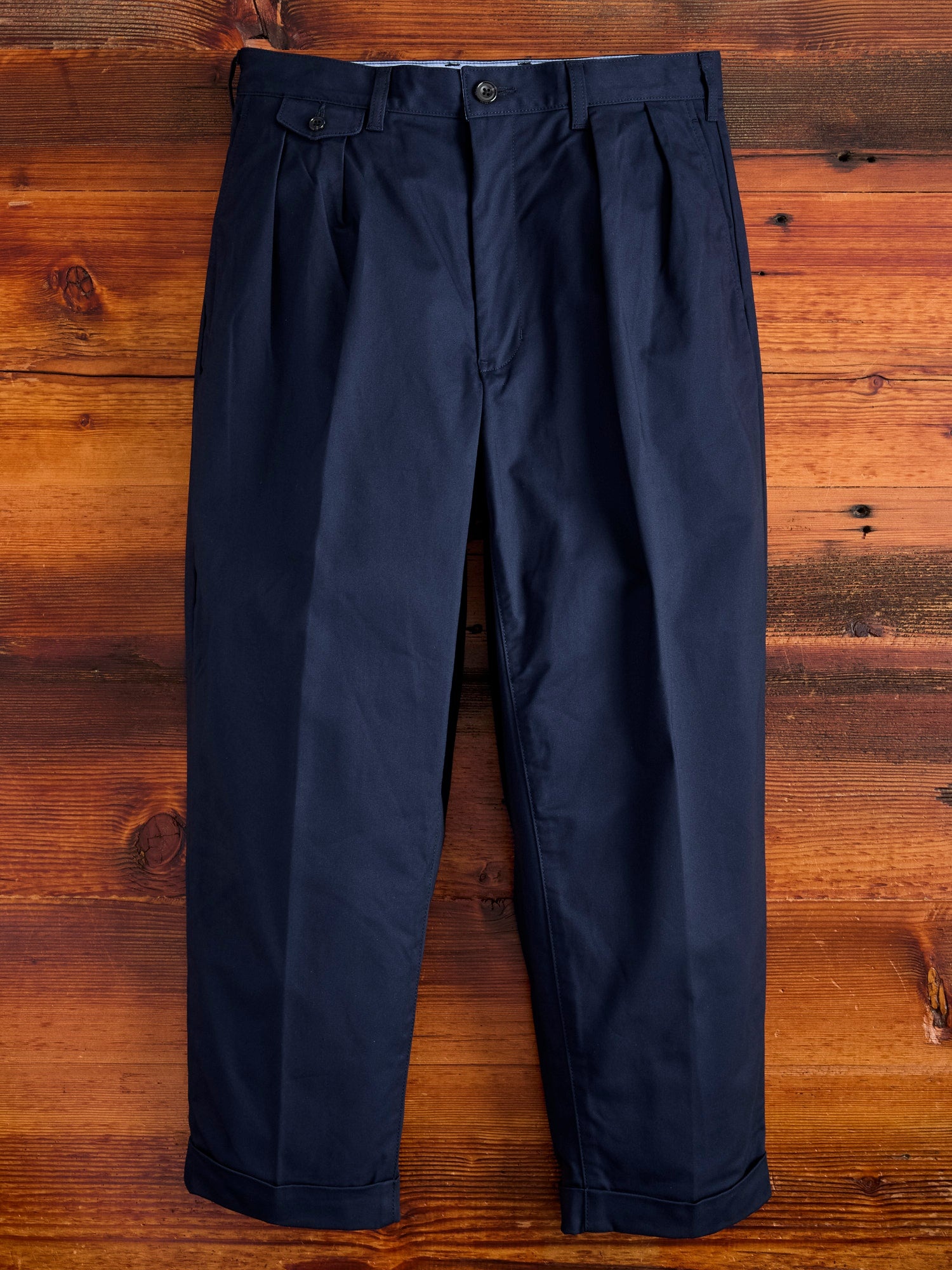 2-Pleat Twill Trousers in Navy - 1