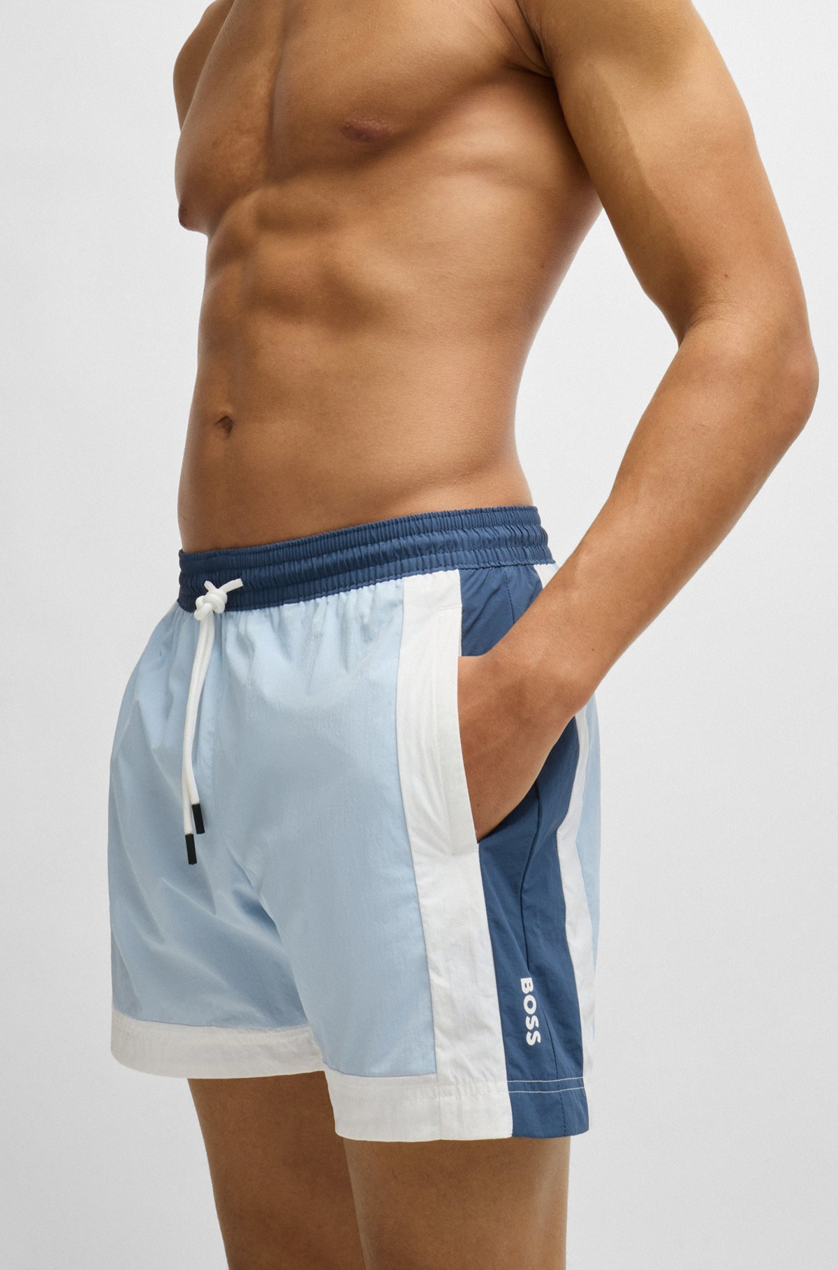 COLOR-BLOCK SWIM SHORTS WITH PRINTED LOGO - 3