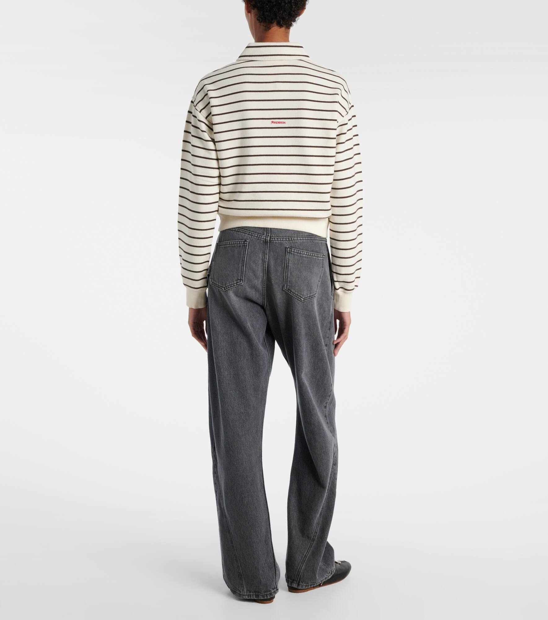 Cropped striped cotton polo sweater - 3