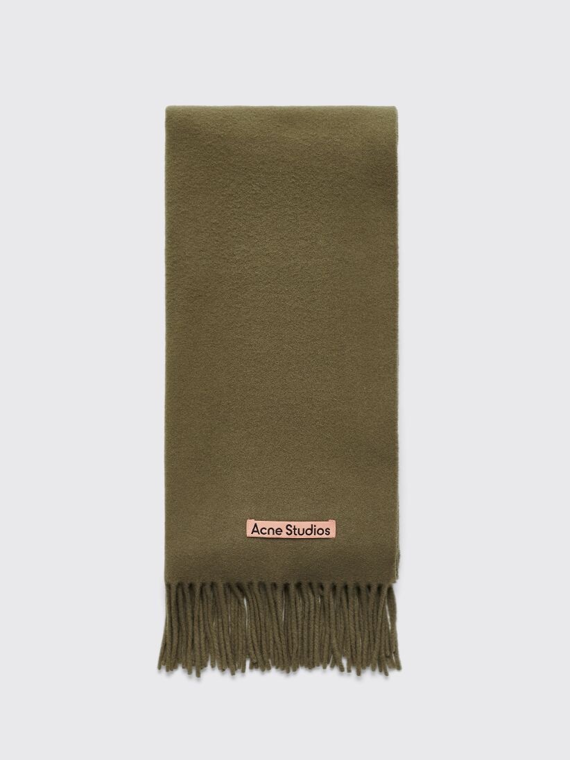 ACNE STUDIOS FRINGE WOOL SCARF NARROW KHAKI GREEN - 1