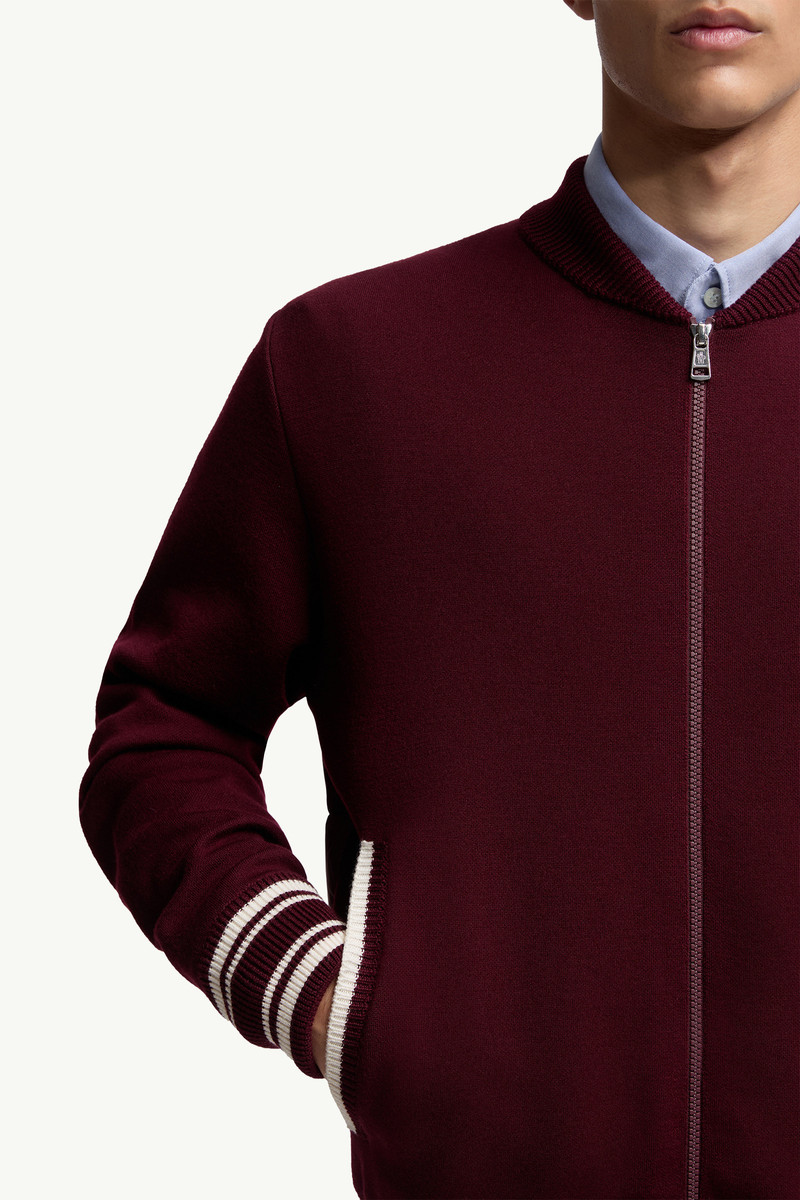 Embroidered Monogram Padded Zip-Up Wool Blend Cardigan 6