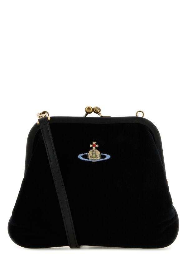 Black velvet Vivienne clutch - 1