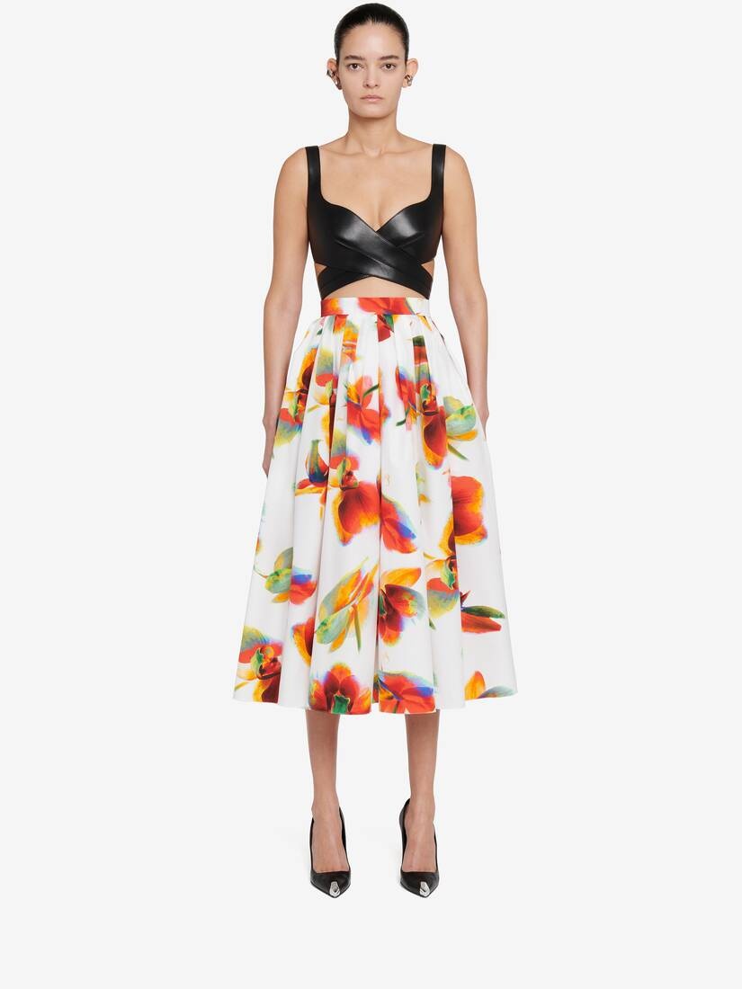 Women's Solarised Orchid Gathered Midi Skirt in Optic White - 5