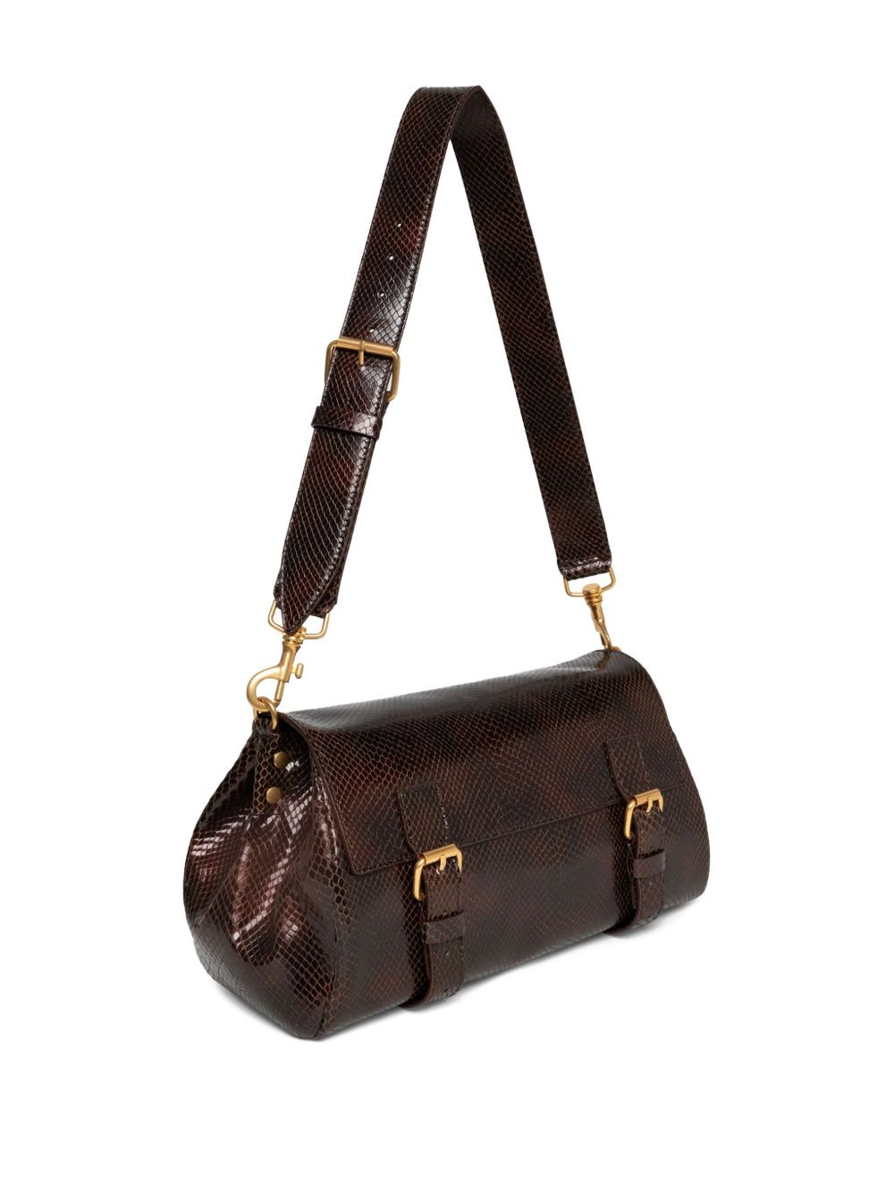 snakeskin-pattern leather satchel - 5