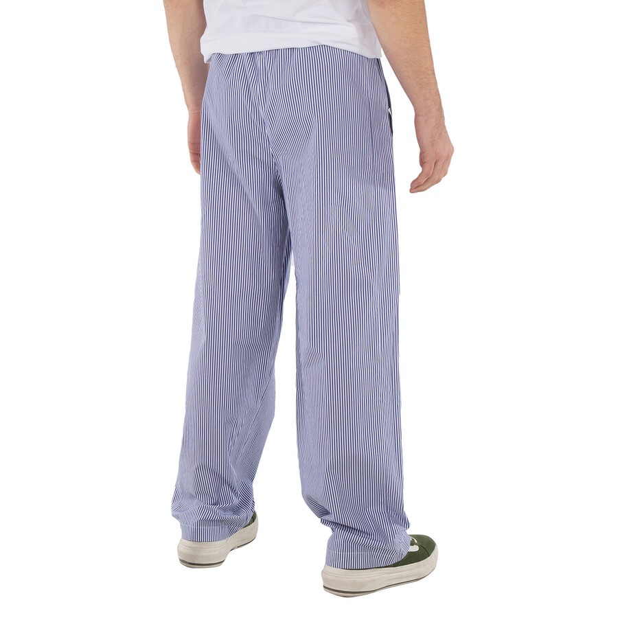 Emporio Armani Blue Poplin Striped Drawstring Trousers - 3