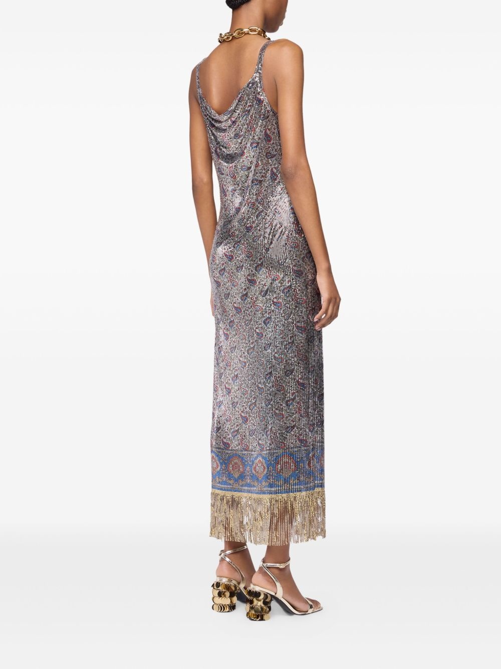 fringed paisley-printed slip dress - 4