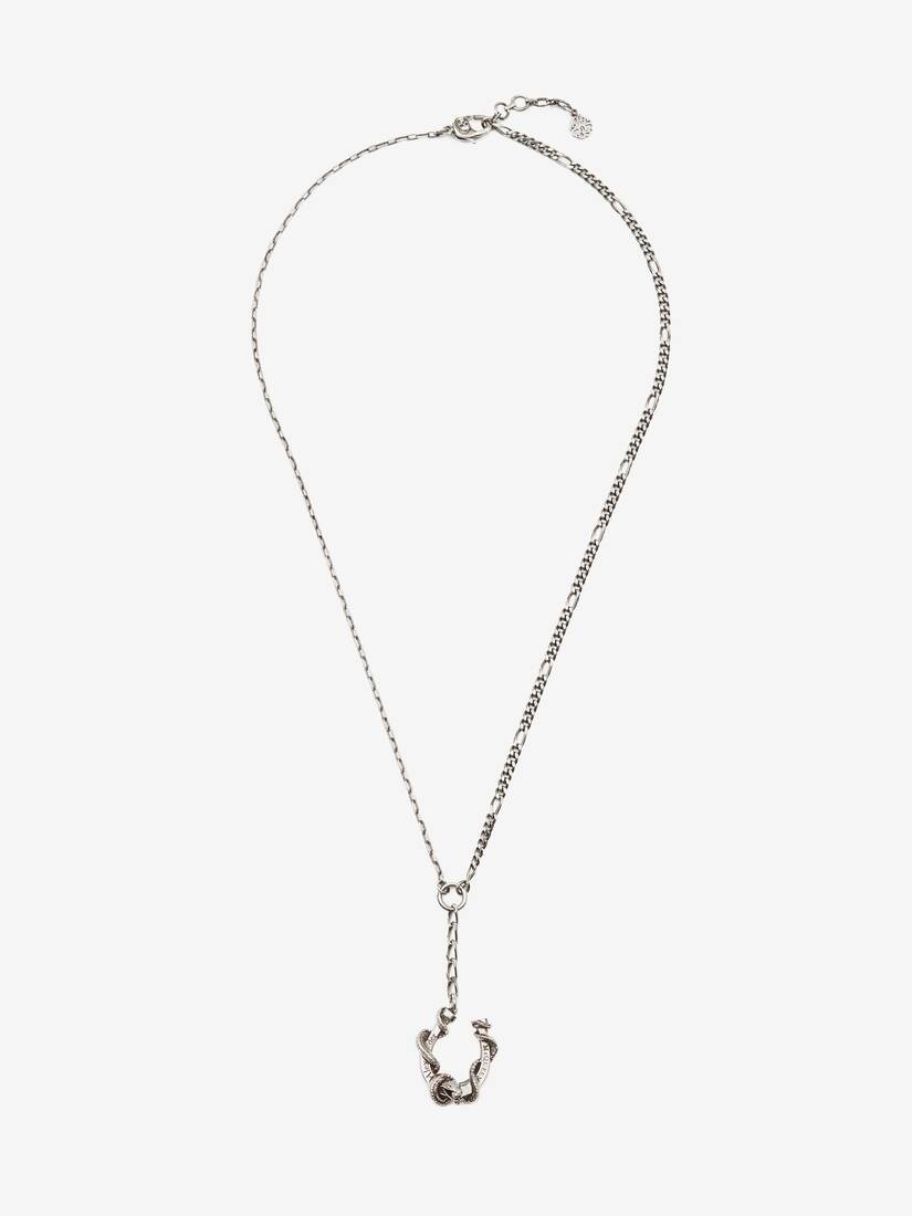 Snake Horseshoe Necklace in Antique Silver - 1