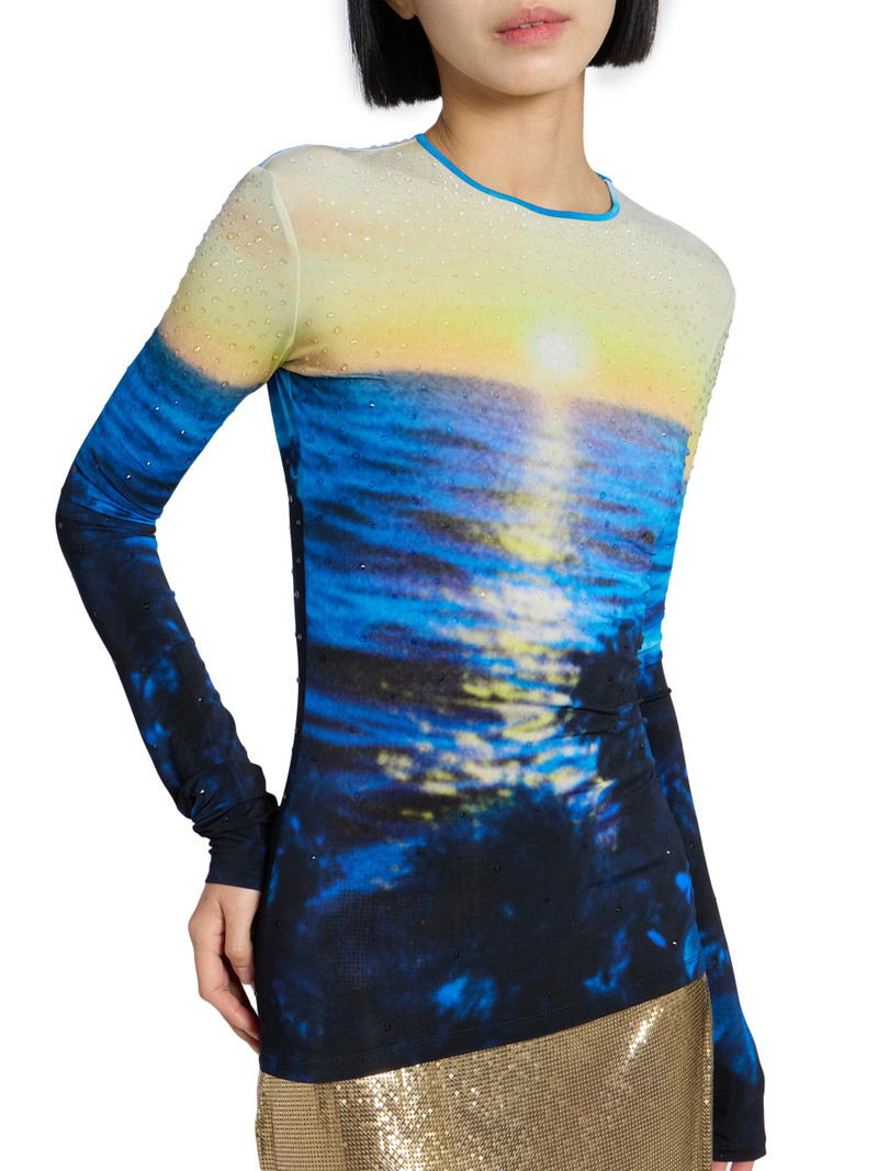 Women's Sunset Print Long-Sleeve Top - Big Tornado Blue Yellow 6