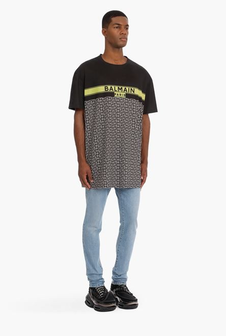 Bicolor Balmain monogram and logo print cotton T-shirt - 7