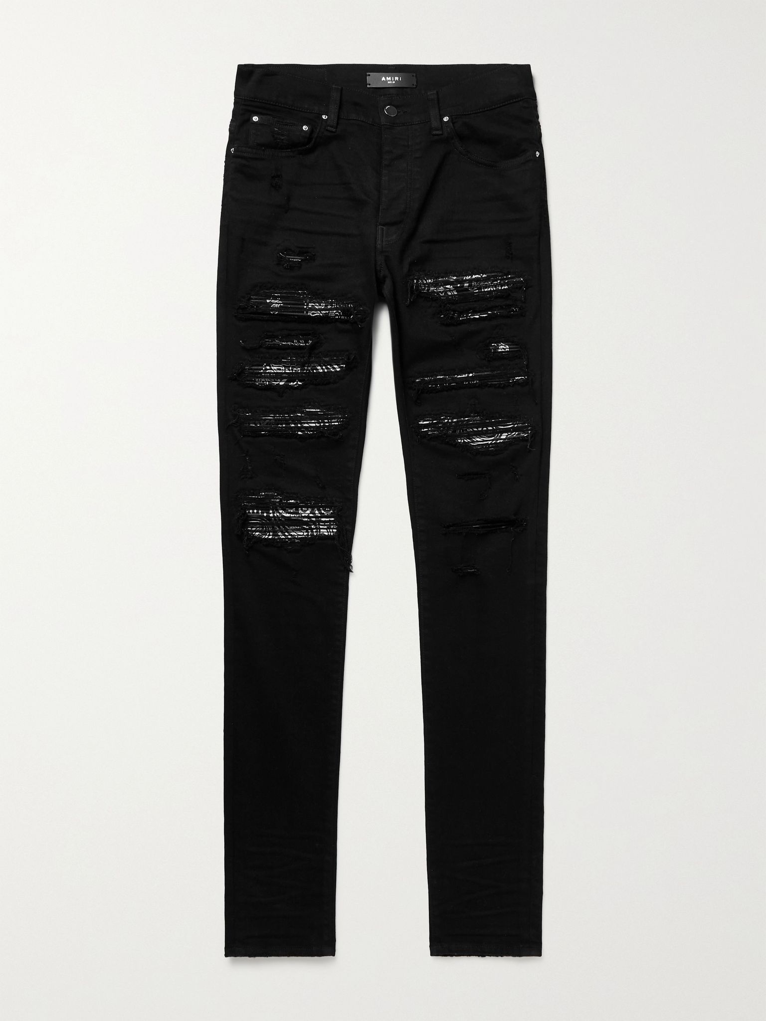 Thrasher Skinny-Fit Distressed Panelled Stretch-Denim Jeans - 1