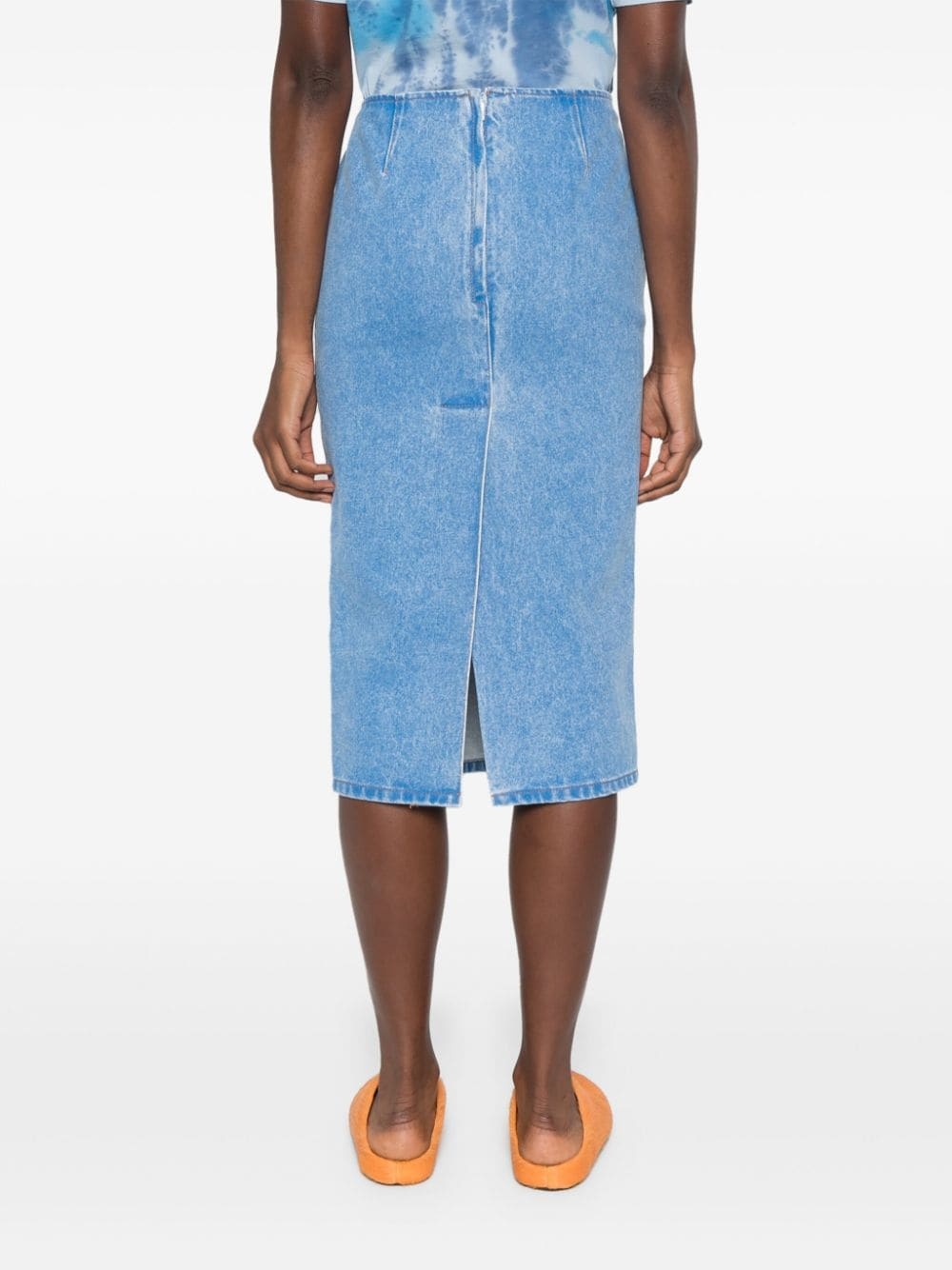 logo-patch denim pencil skirt - 4