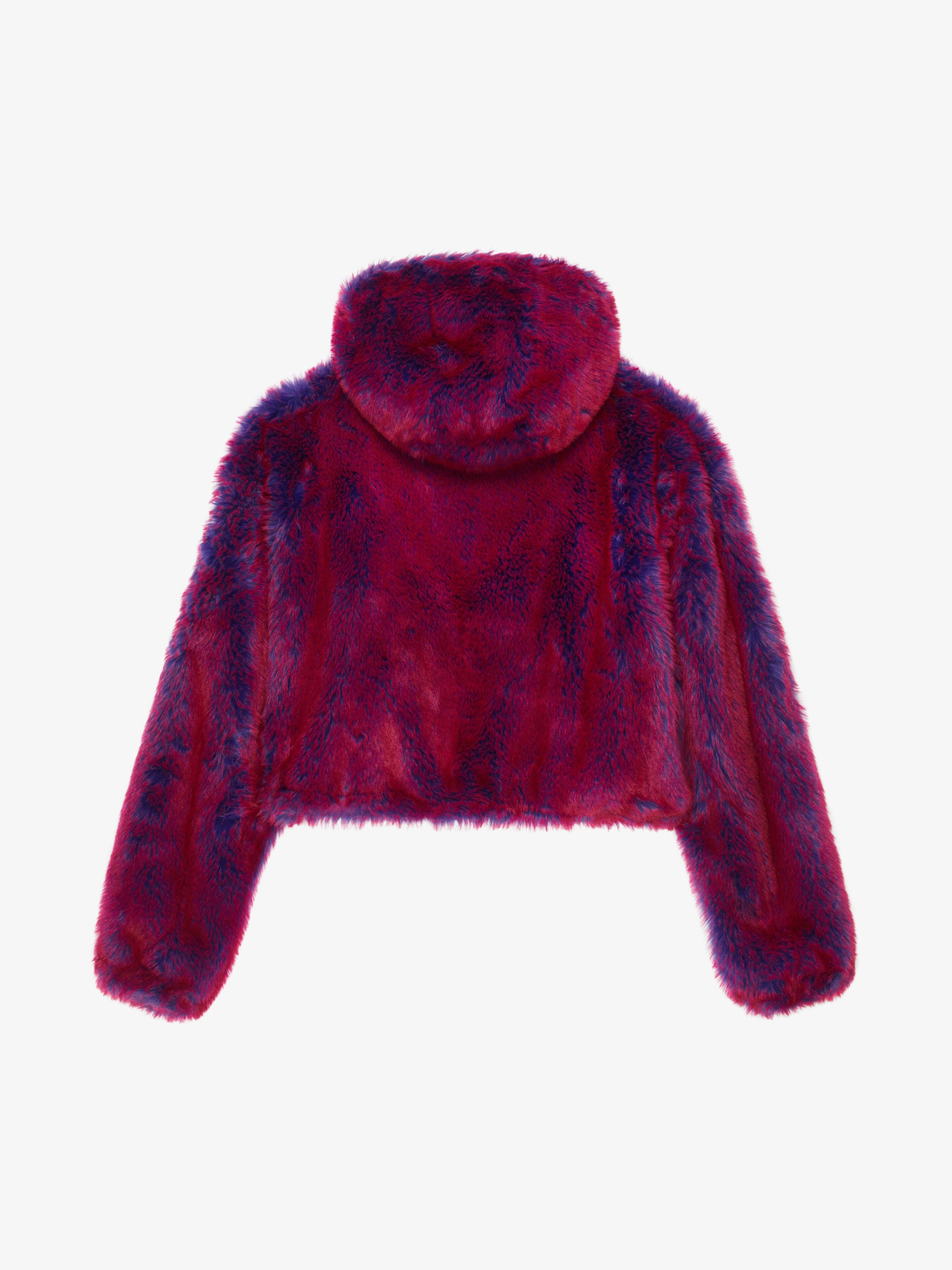 CROPPED HOODED BOMBER JACKET IN FAUX FUR WITH POCKET - 2