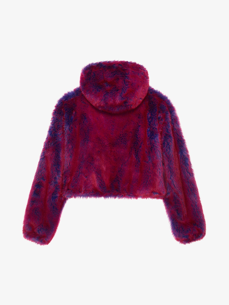 CROPPED HOODED BOMBER JACKET IN FAUX FUR WITH POCKET 2