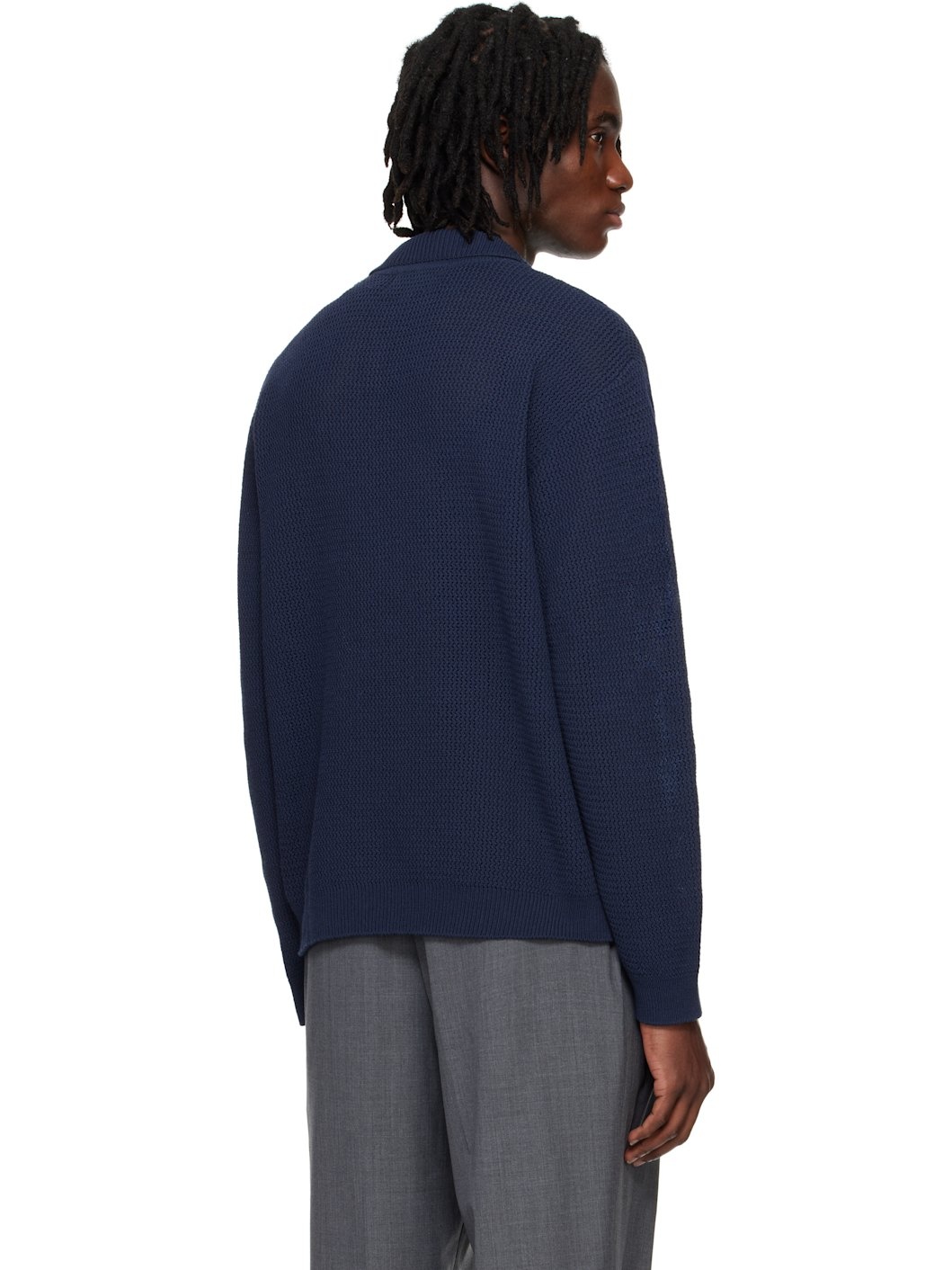 Navy Open-Knit Polo - 3