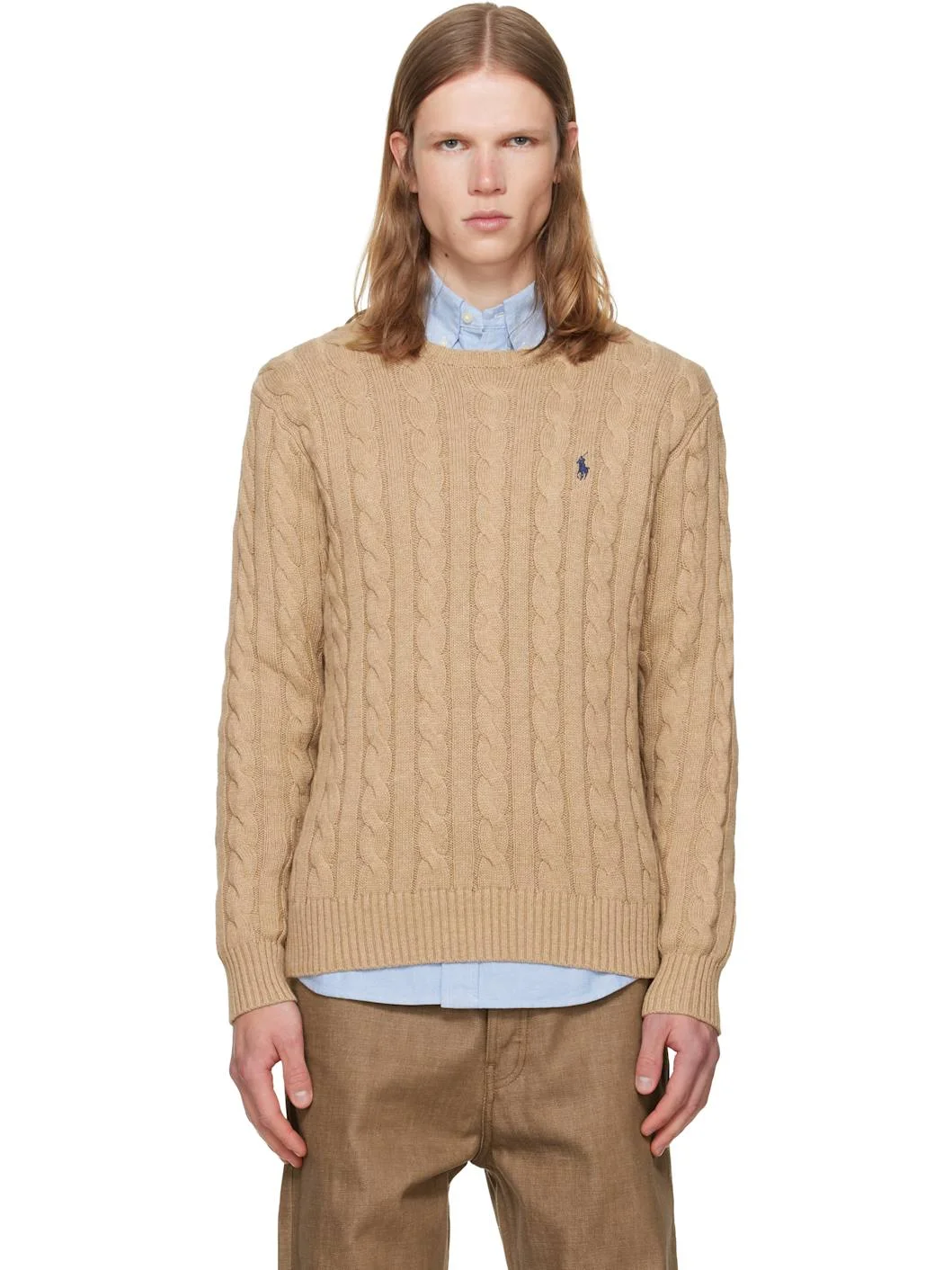 Beige Cable-Knit Cotton Sweater - 1