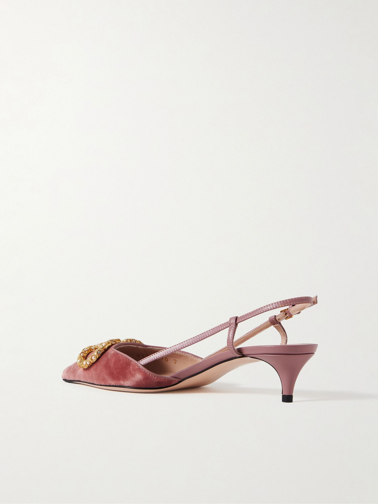 VLogo 50 leather-trimmed embellished velvet slingback pumps Pink - 3